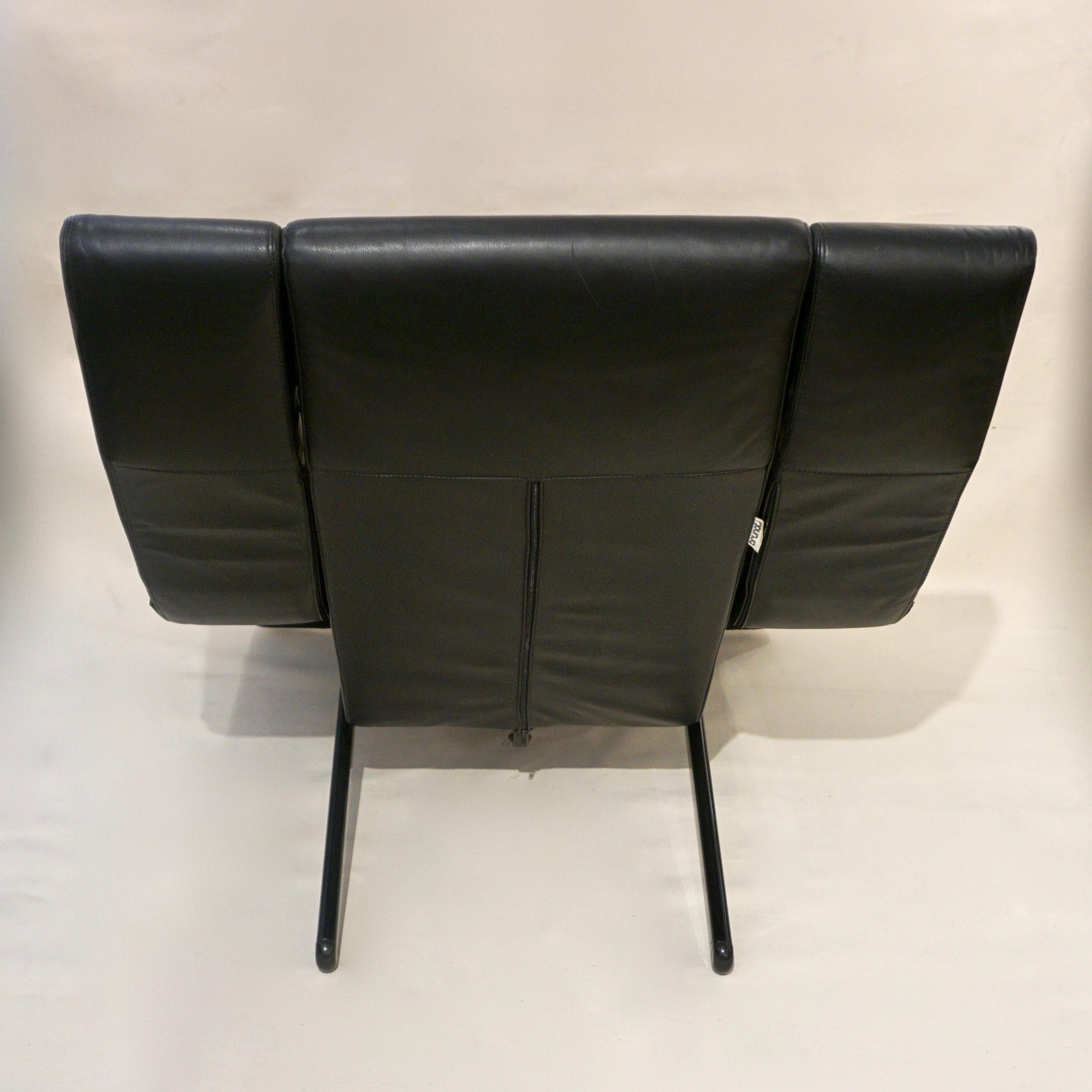 1980s Vitelli & Ammanati for Brunati Vintage Black Leather Reclining Armchair In Good Condition In New York, NY