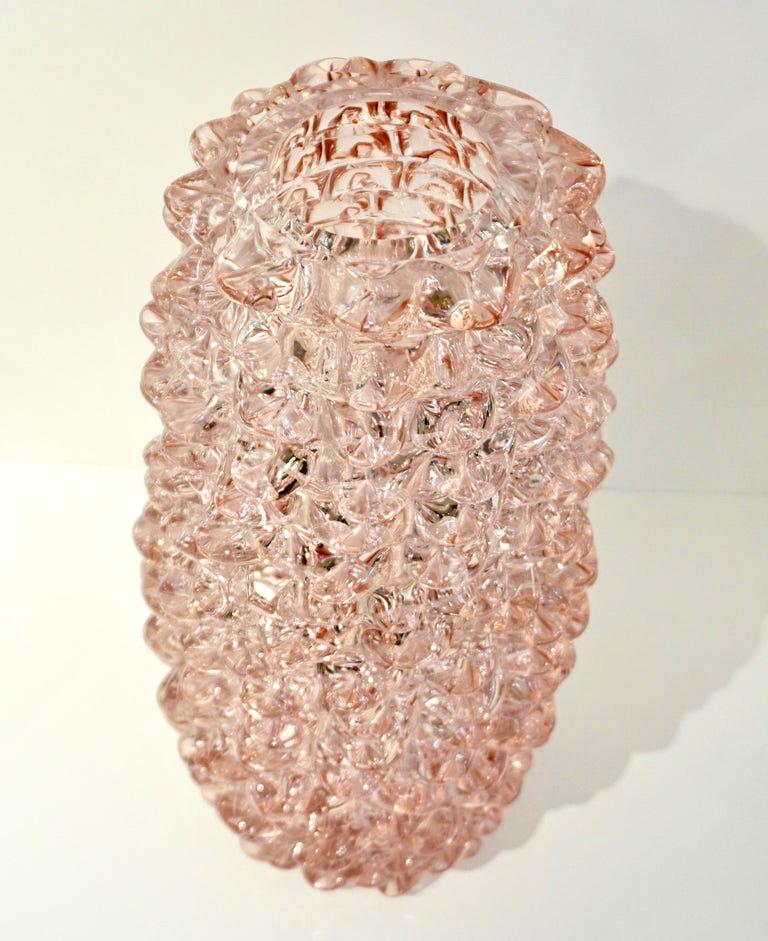 1980s Vivarini Italian Large Vintage Pink Rostrato Spike Murano Glass Ovoid Vase 6