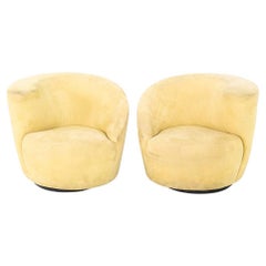1980s Vladimir Kagan Directional Nautilus Swivel Lounge Chair, Ultrasuede (2x)