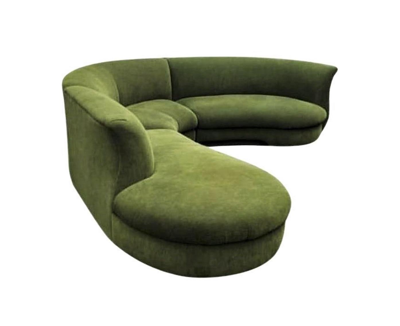 American 1980s Vladimir Kagan Style Three-Piece Curved Sectional Sofa
