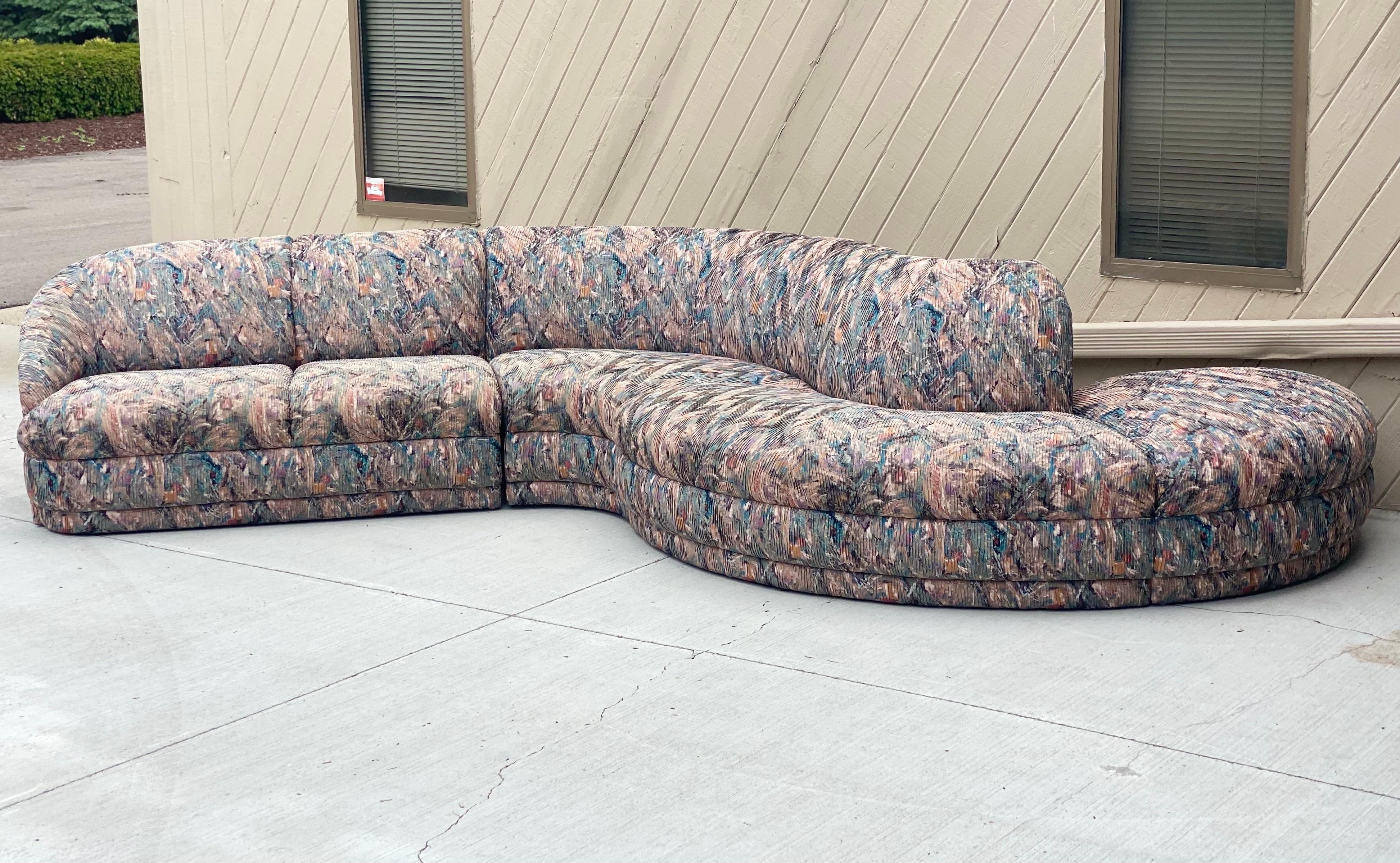 Fabric 1980s Weiman Kagan Style Serpentine Curved Four-Piece Sectional For Sale