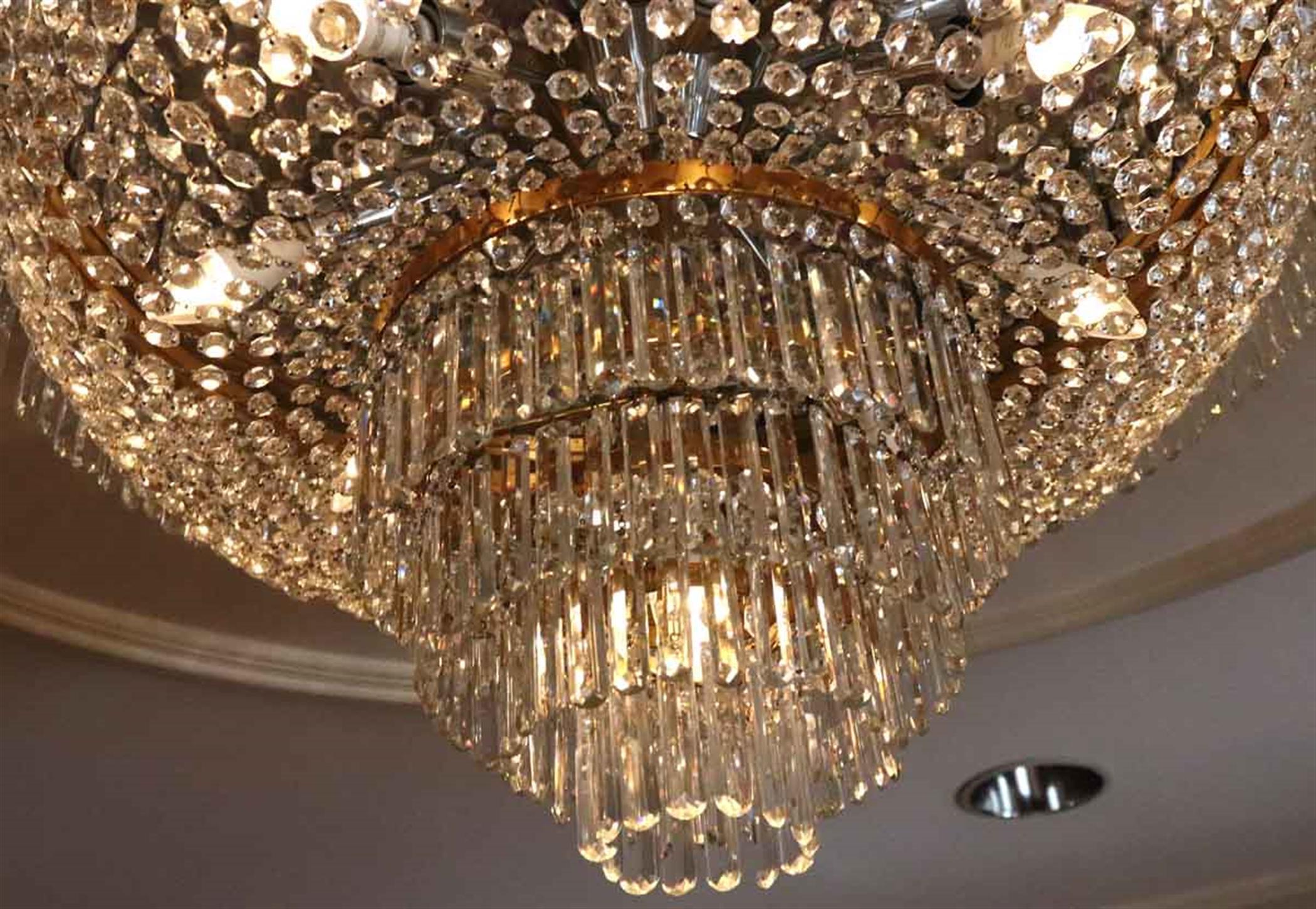 Brass 1980s Waldorf Astoria Hotel Chandelier Duke of Windsor Suite Flush Mount Crystal For Sale