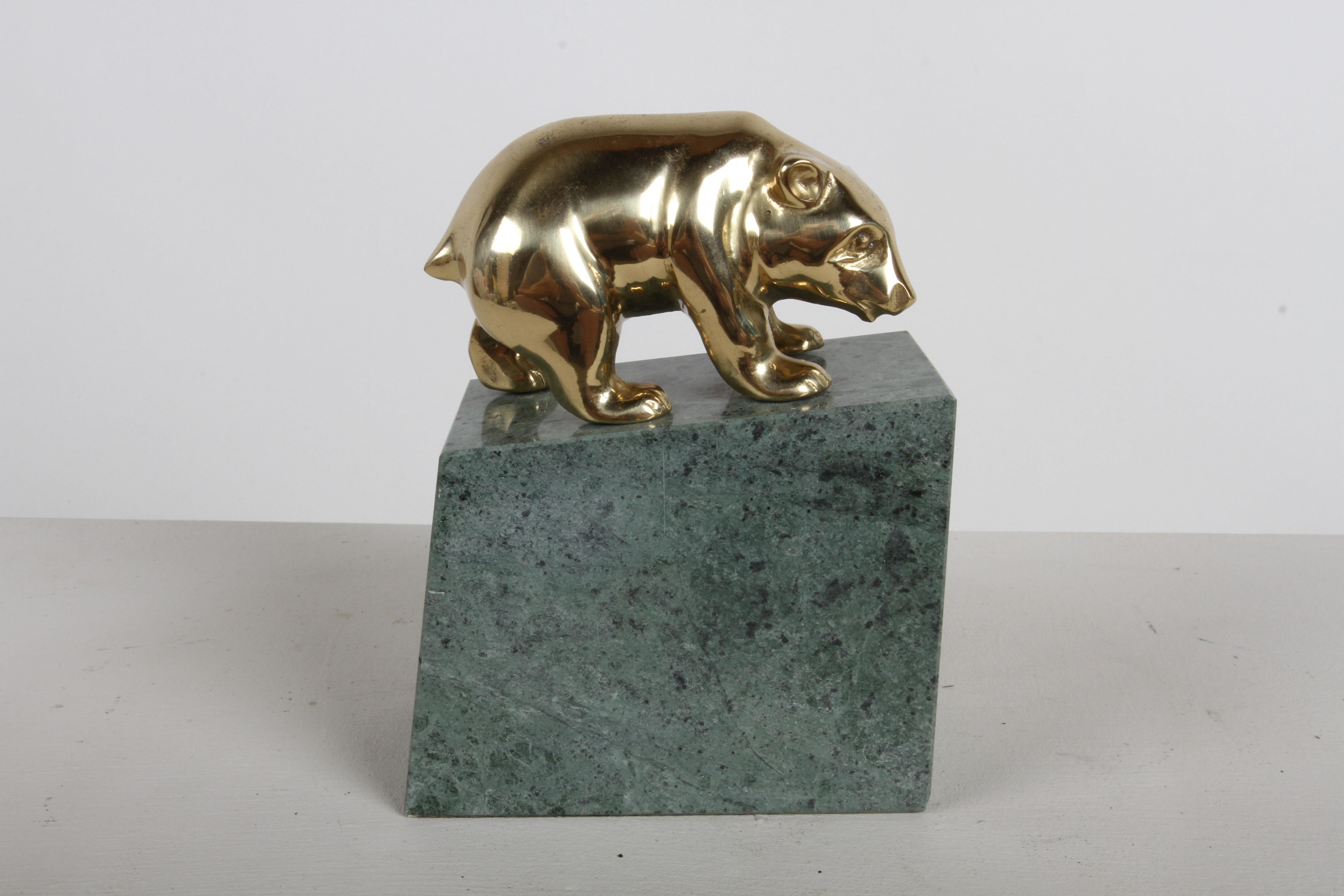 1980s Wall Street - Brass & Green Marble Bull vs Bear Stock Market Bookends For Sale 4
