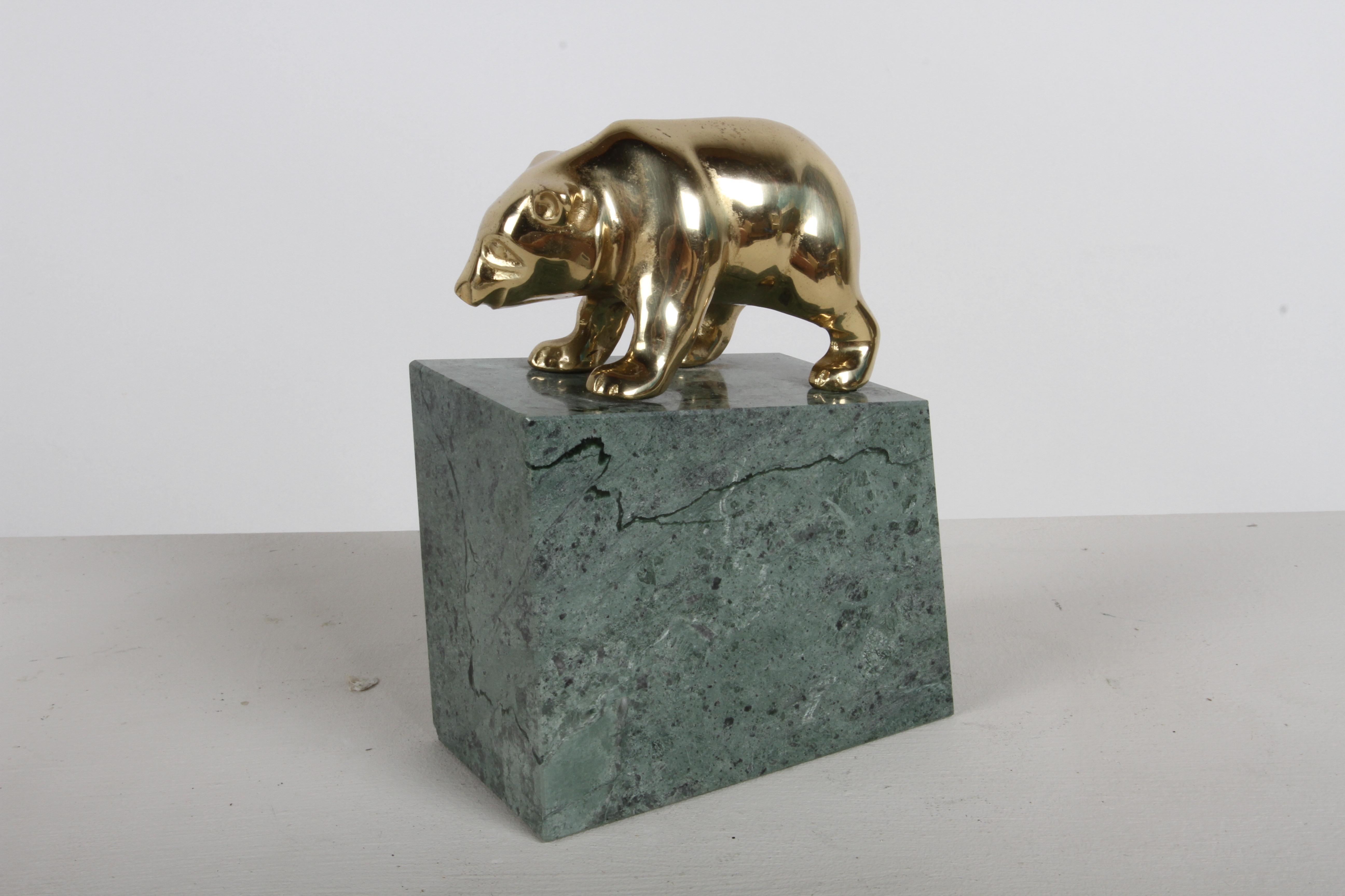 1980s Wall Street - Brass & Green Marble Bull vs Bear Stock Market Bookends For Sale 6