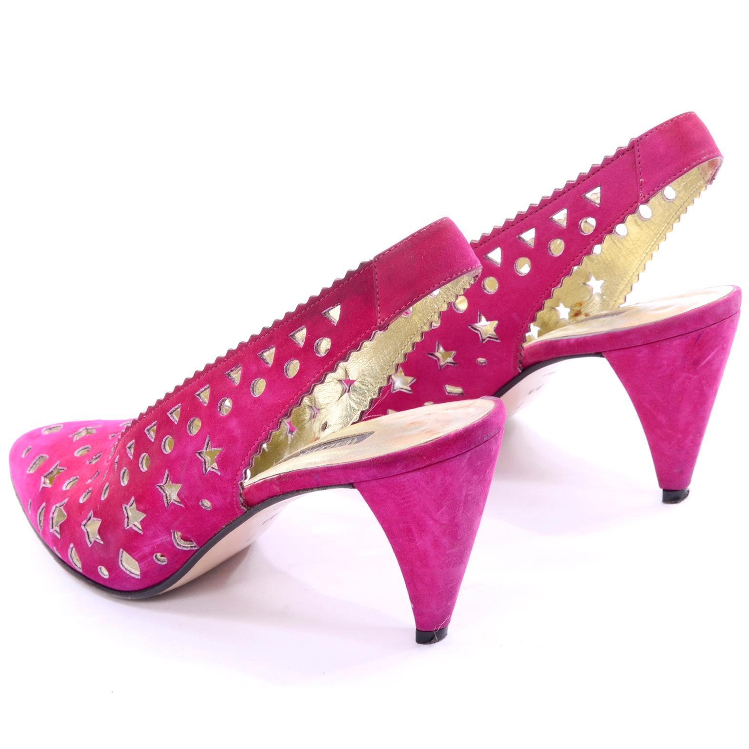Rose Chaussures Walter Steiger en daim rose avec étoiles et formes découpées 7AA, années 1980 en vente