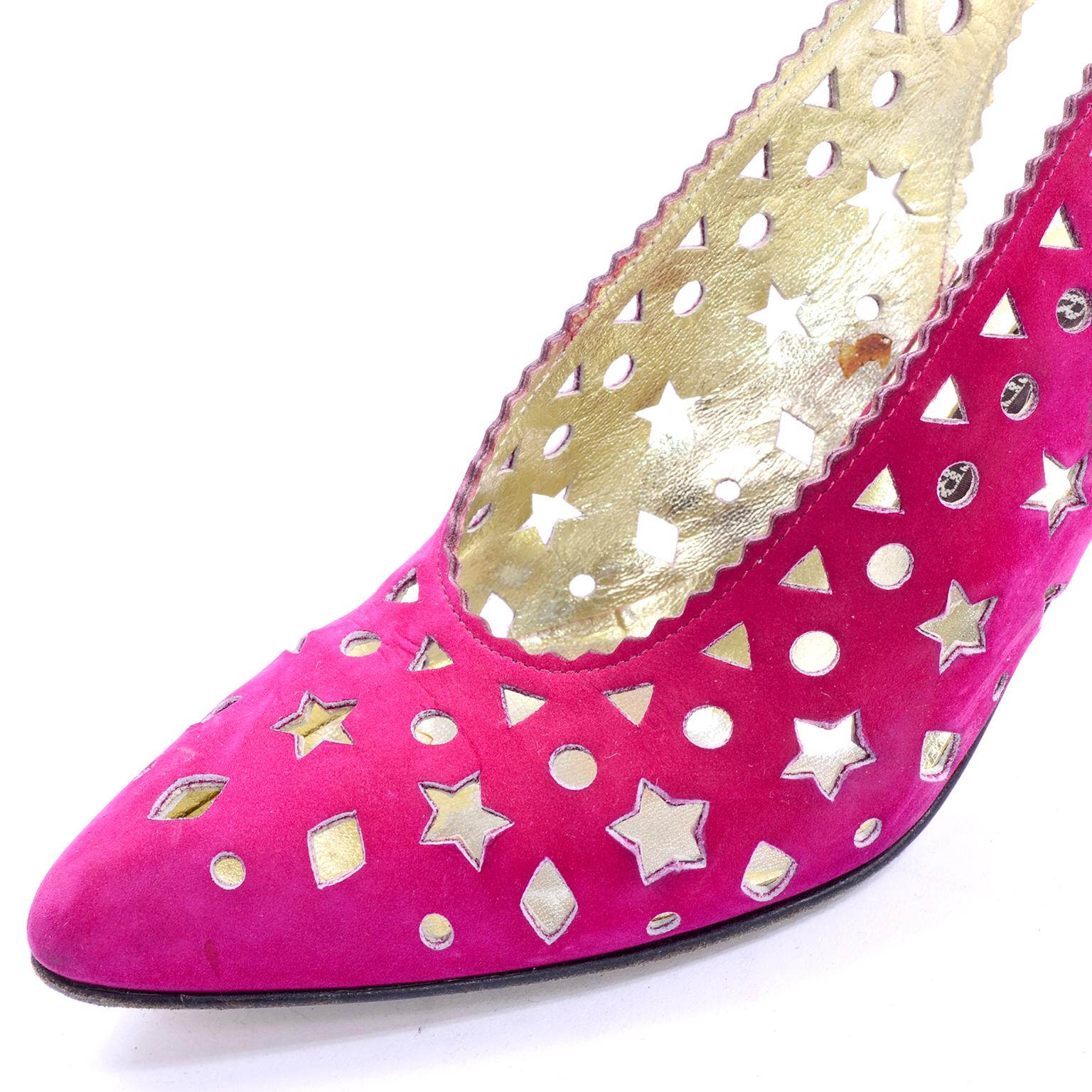 Chaussures Walter Steiger en daim rose avec étoiles et formes découpées 7AA, années 1980 Pour femmes en vente