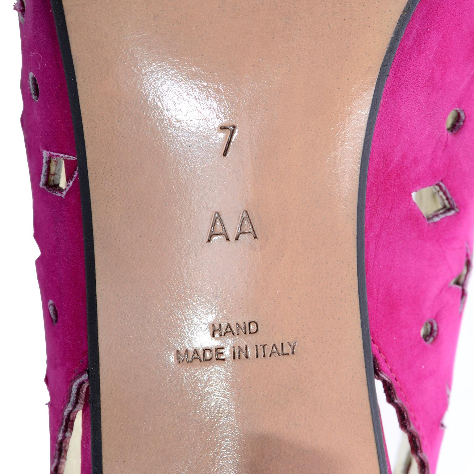 1980s Walter Steiger Slingback Pink Suede Shoes W/ Cut Out Stars & Shapes 7AA For Sale 1
