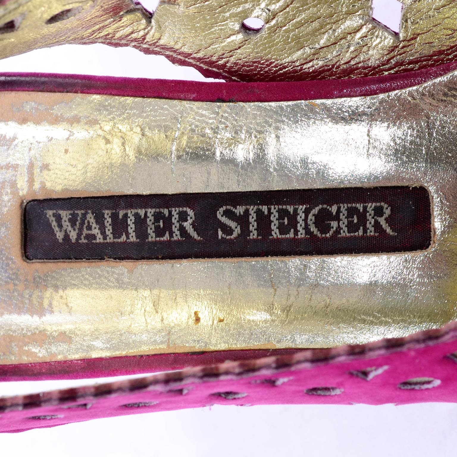 Chaussures Walter Steiger en daim rose avec étoiles et formes découpées 7AA, années 1980 en vente 4