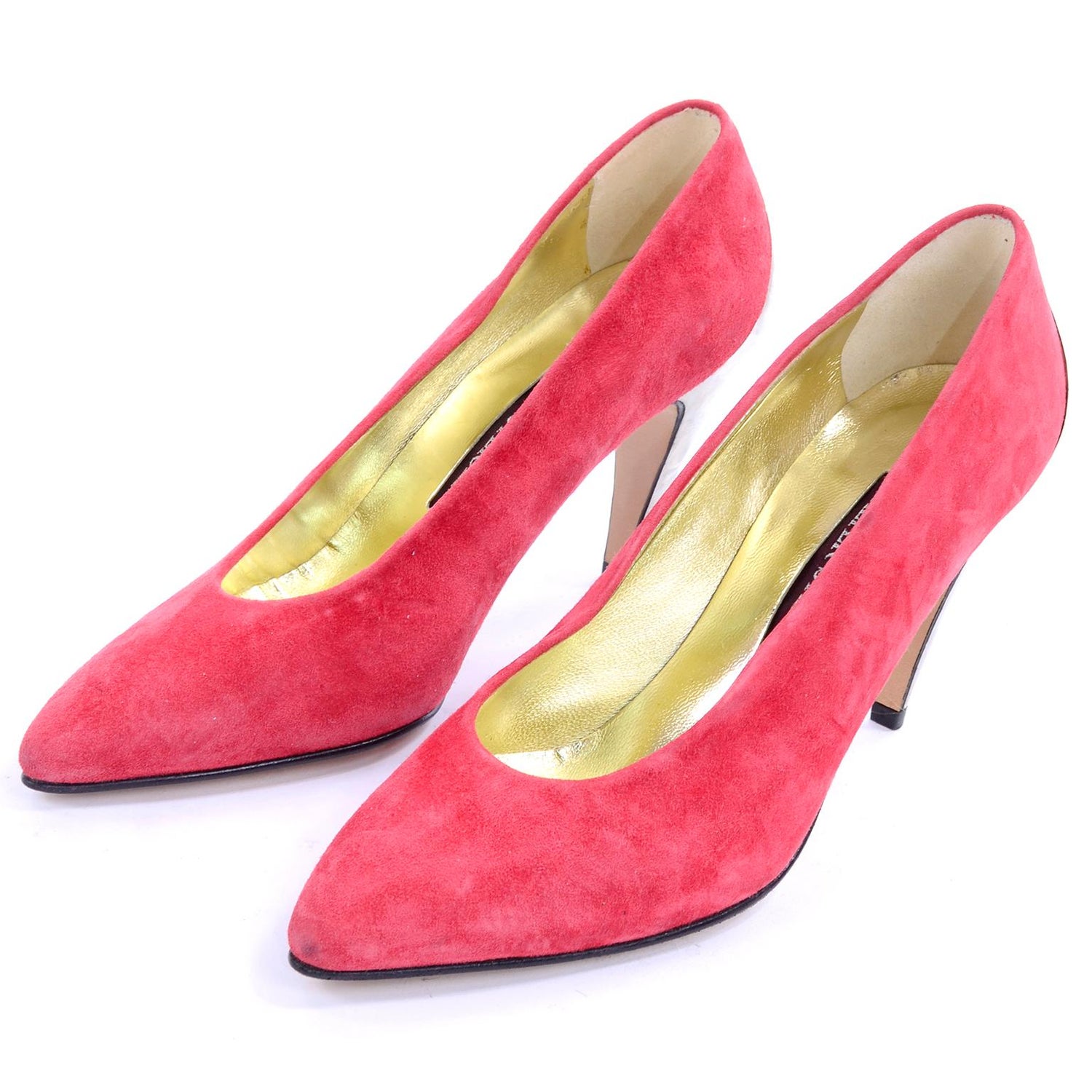 1980s Walter Steiger Vintage Salmon Pink Suede Shoes W Mirrored Silver  Heels 7AA For Sale at 1stDibs | pink suede heels