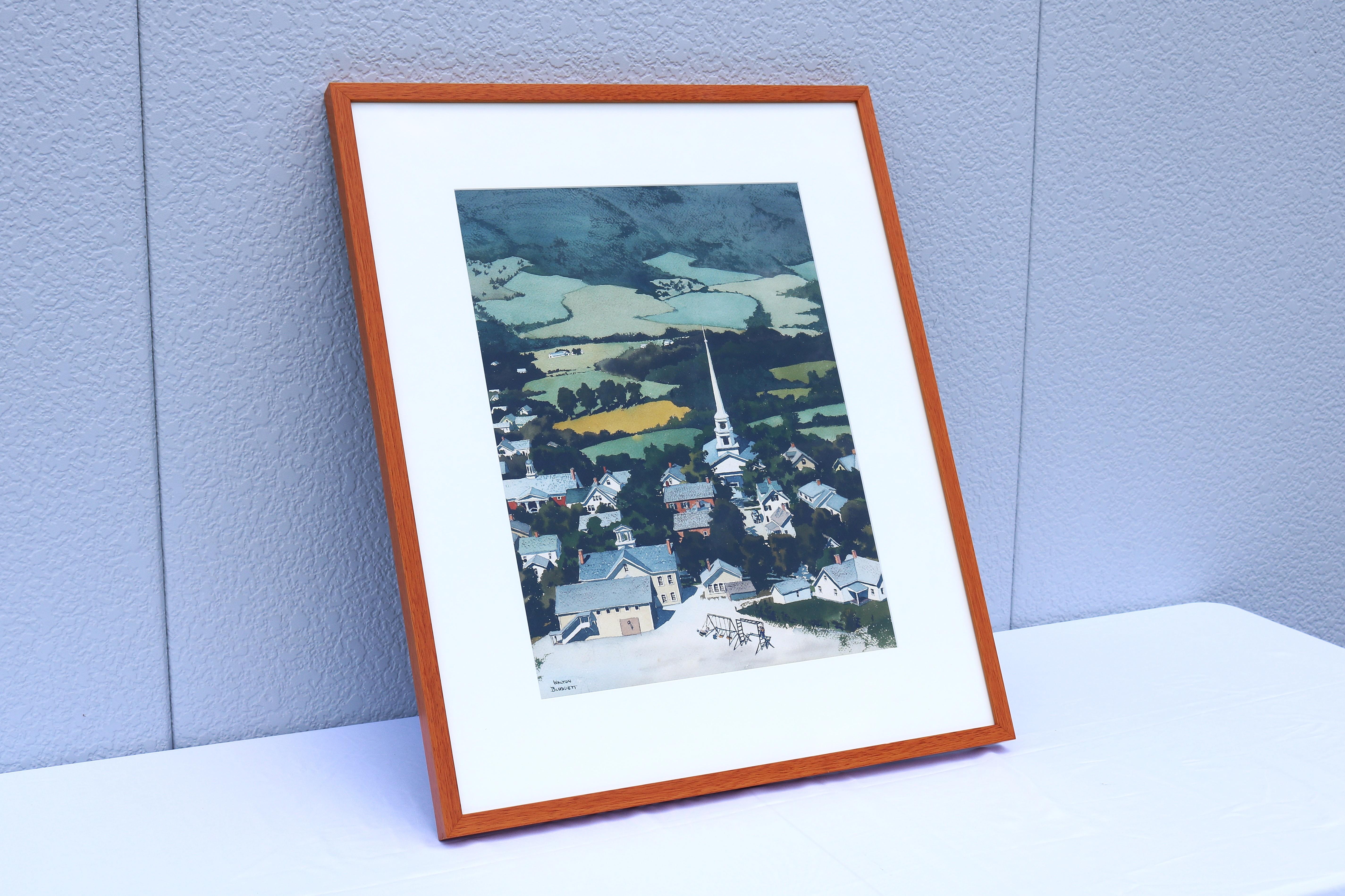Walton Blodgett New England Townes degli anni '80, stampa litografica firmata, opera d'arte incorniciata in vendita 2