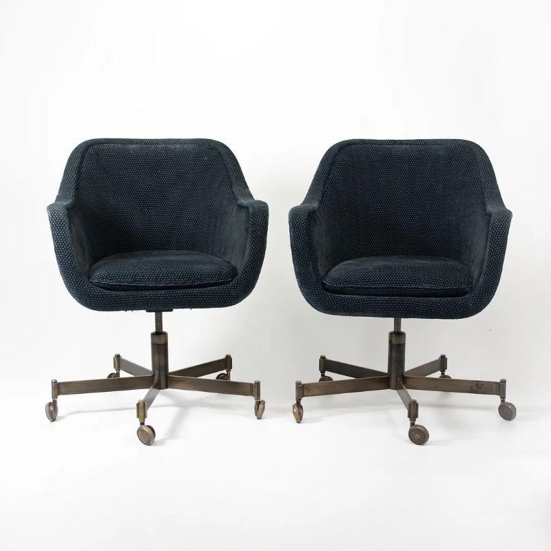 1980s Ward Bennett for Brickel Associates Bronze & Fabric Bucket Desk Chairs 2x For Sale
