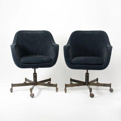 Vintage 1980s Ward Bennett for Brickel Associates Bronze & Fabric Bucket Desk Chairs 2x