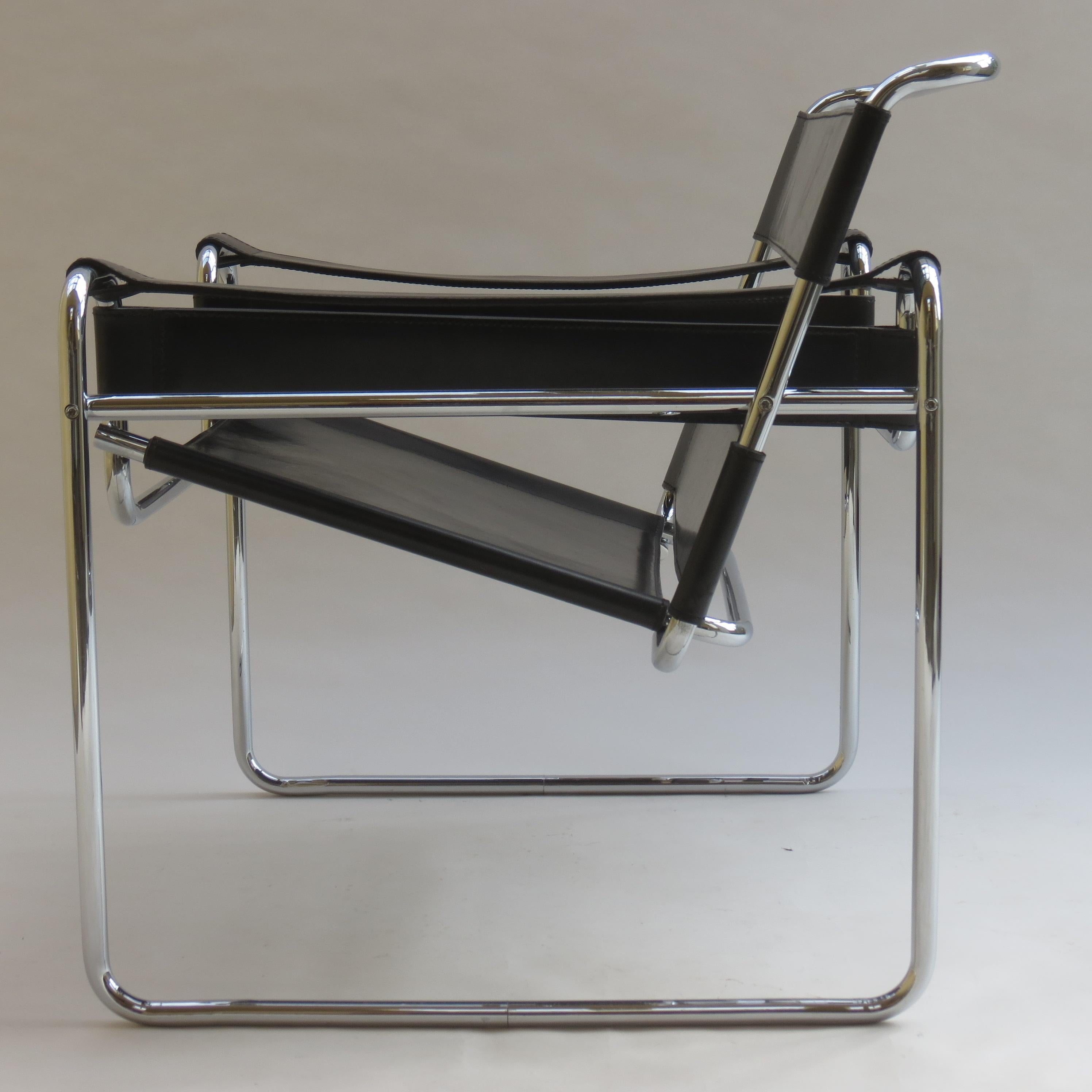 1980s Wassily B3 Leather and Chrome Chair Marcel Breuer for Knoll 4