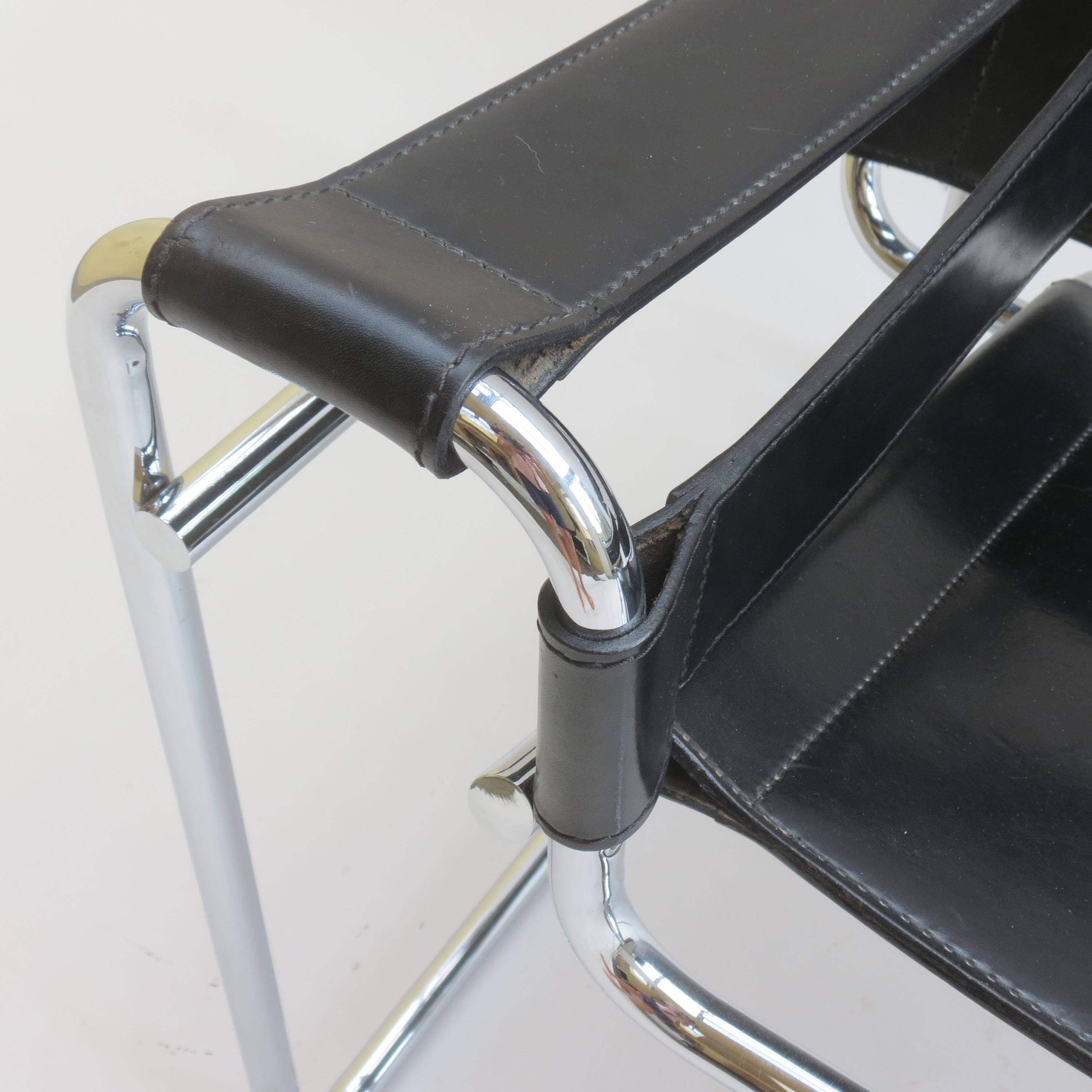 Machine-Made 1980s Wassily B3 Leather and Chrome Chair Marcel Breuer for Knoll