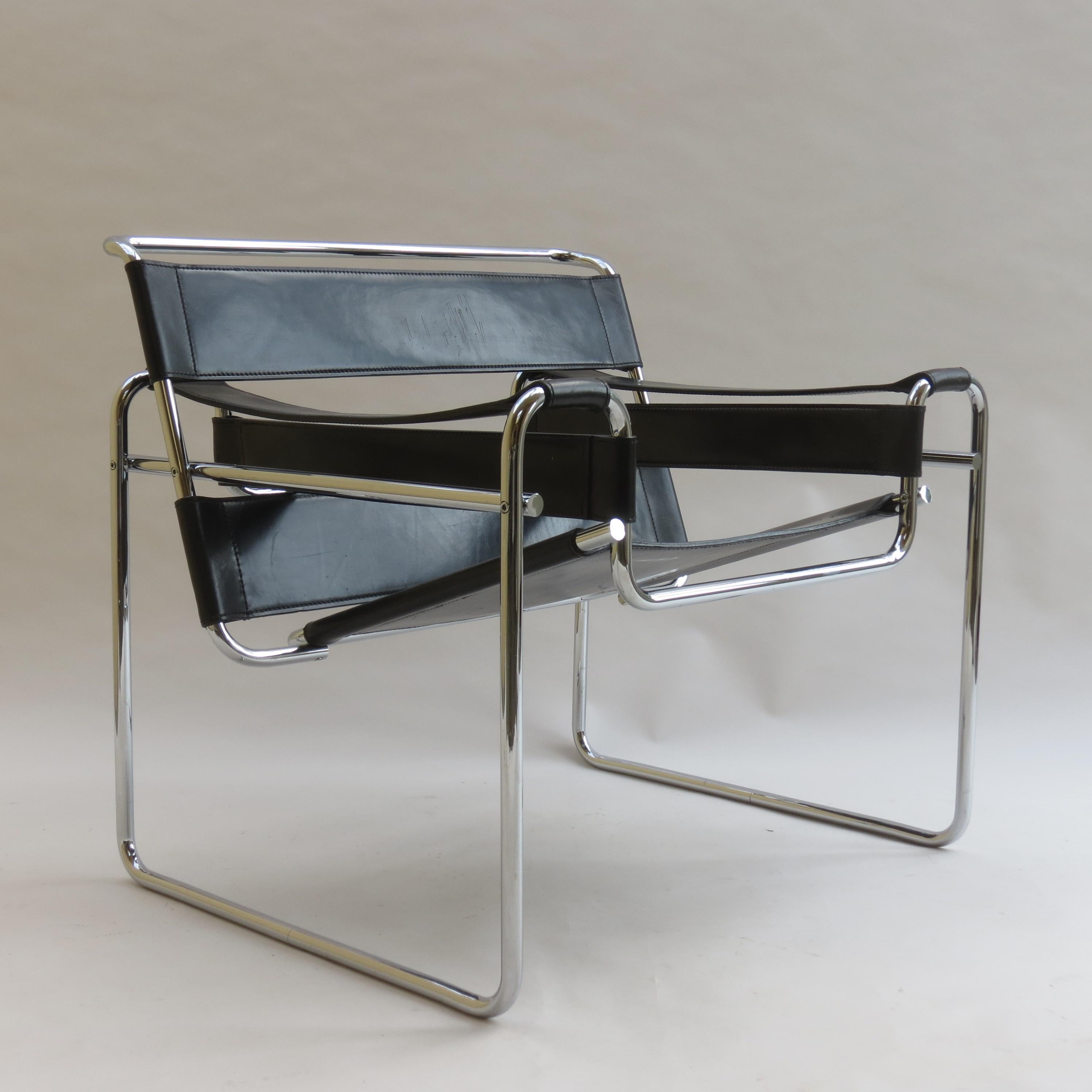 1980s Wassily B3 Leather and Chrome Chair Marcel Breuer for Knoll 1