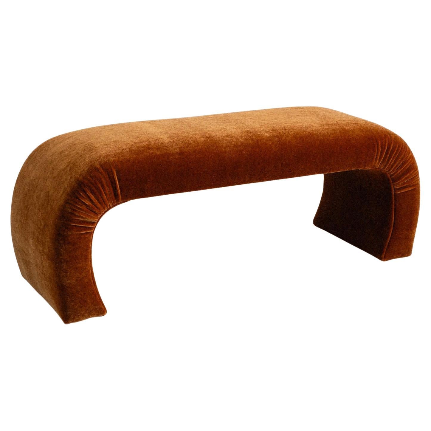 1980’s Waterfall Bench in Copper Mohair For Sale