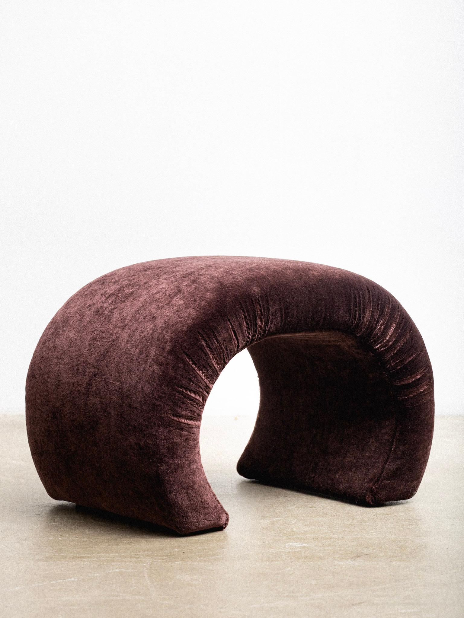 A 1980s waterfall bench in the style of Karl Springer. Newly reupholstered in a plush, high pile, eggplant mohair.