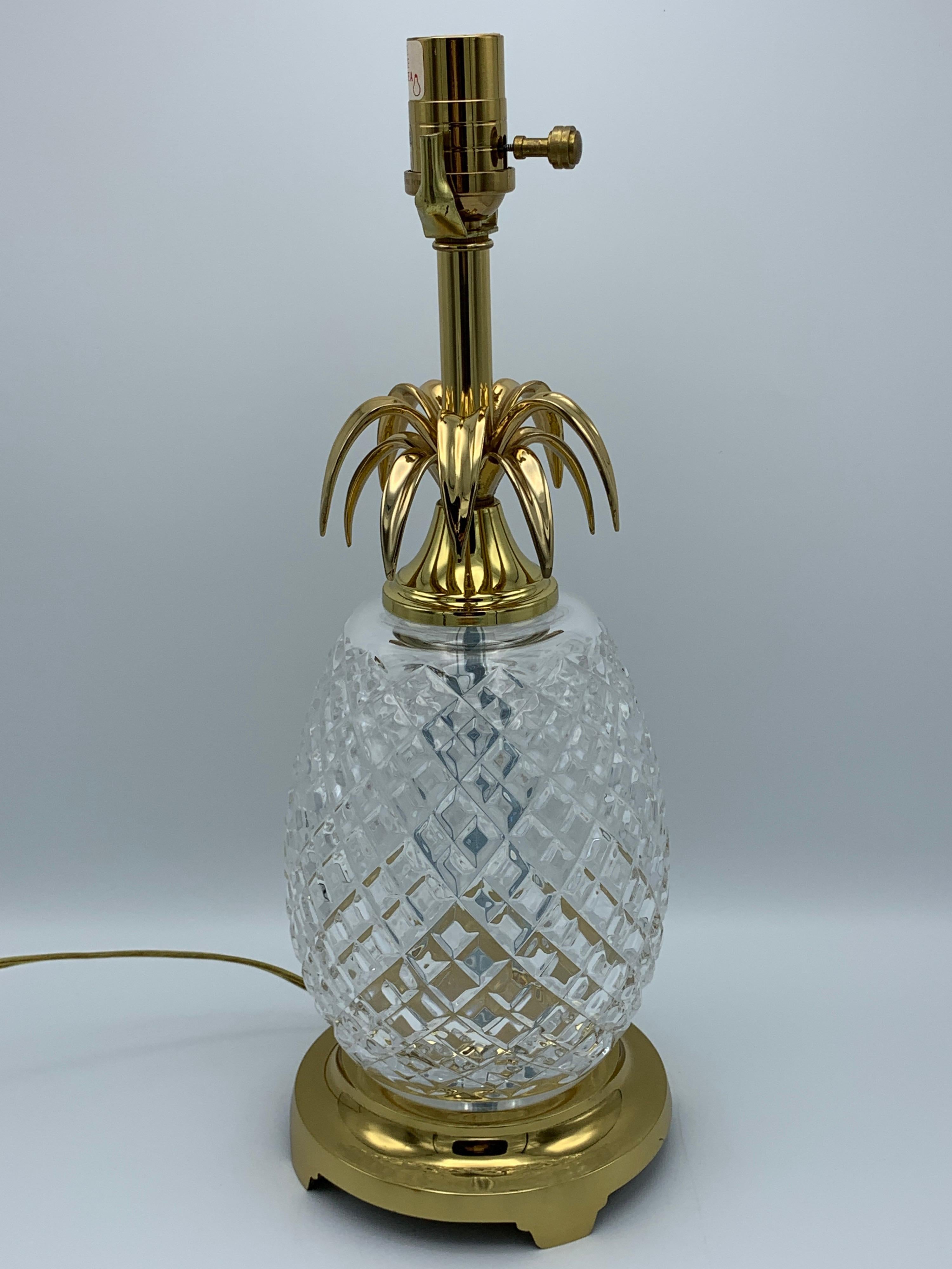 American Classical 1980s Waterford Crystal and Brass Pineapple Lamp