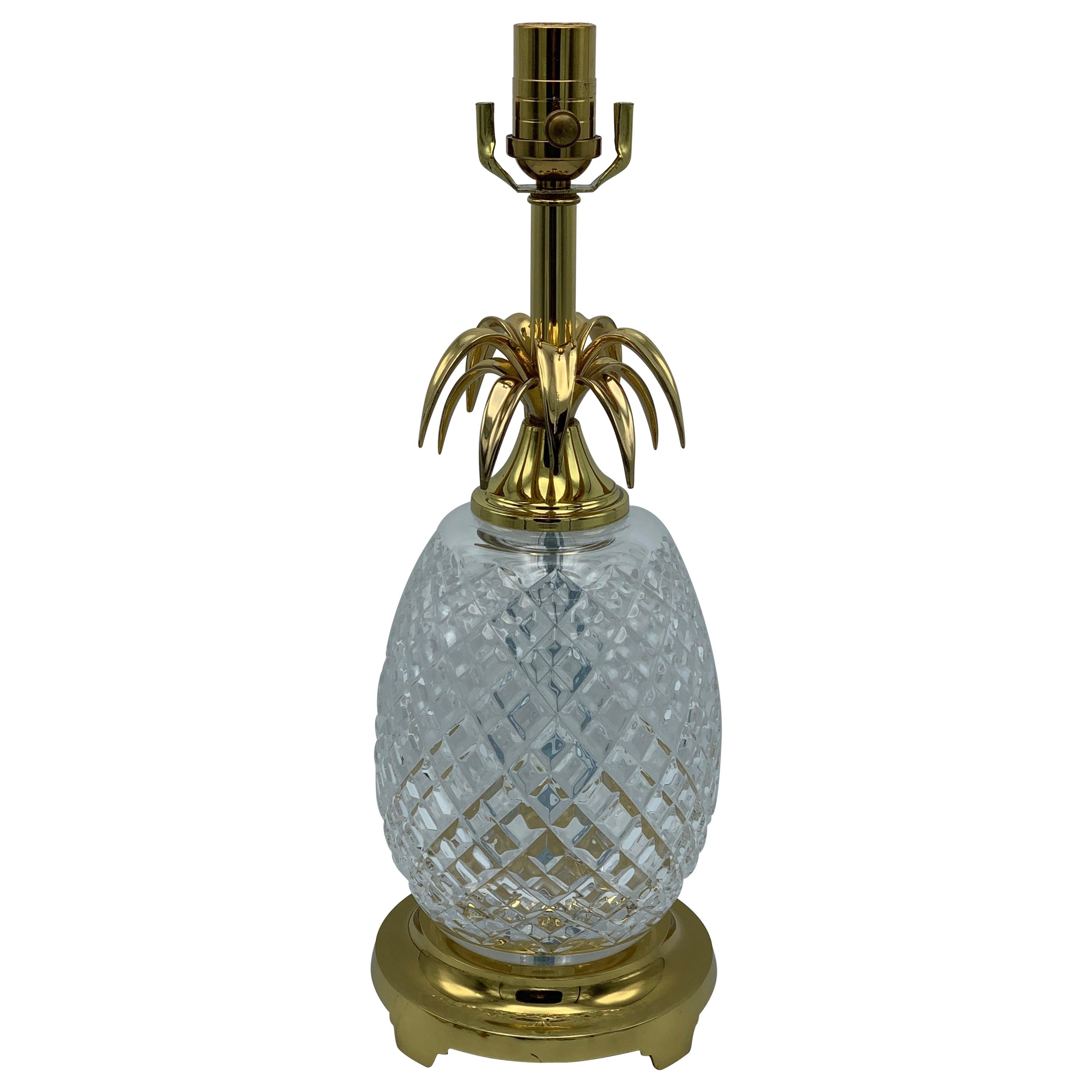 1980s Waterford Crystal and Brass Pineapple Lamp