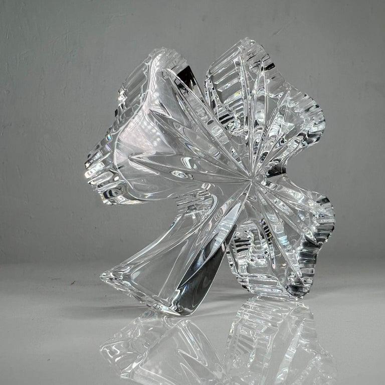 Modern 1980s Waterford Crystal Lucky Irish Shamrock Paperweight For Sale