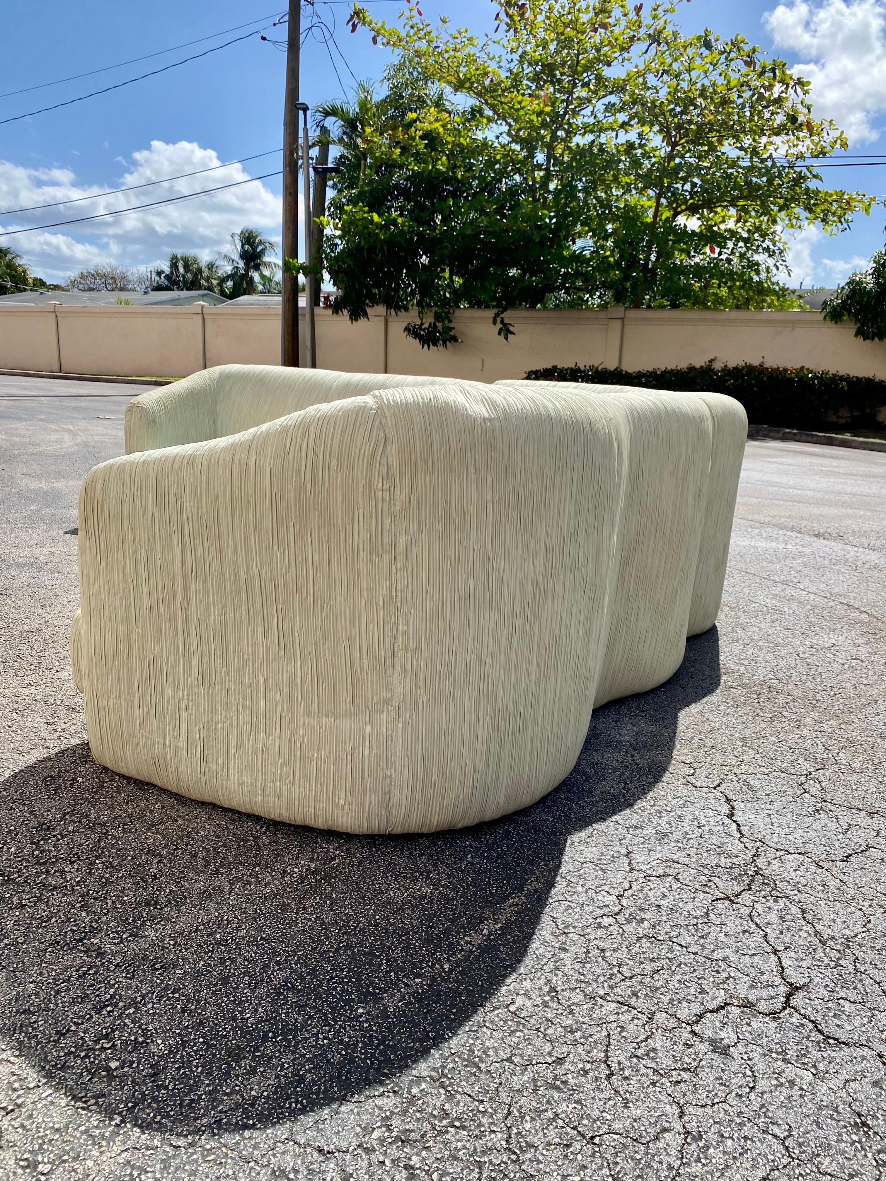 1980s Weiman Curved Sculptural Pleated Mint Green Sectional For Sale 3