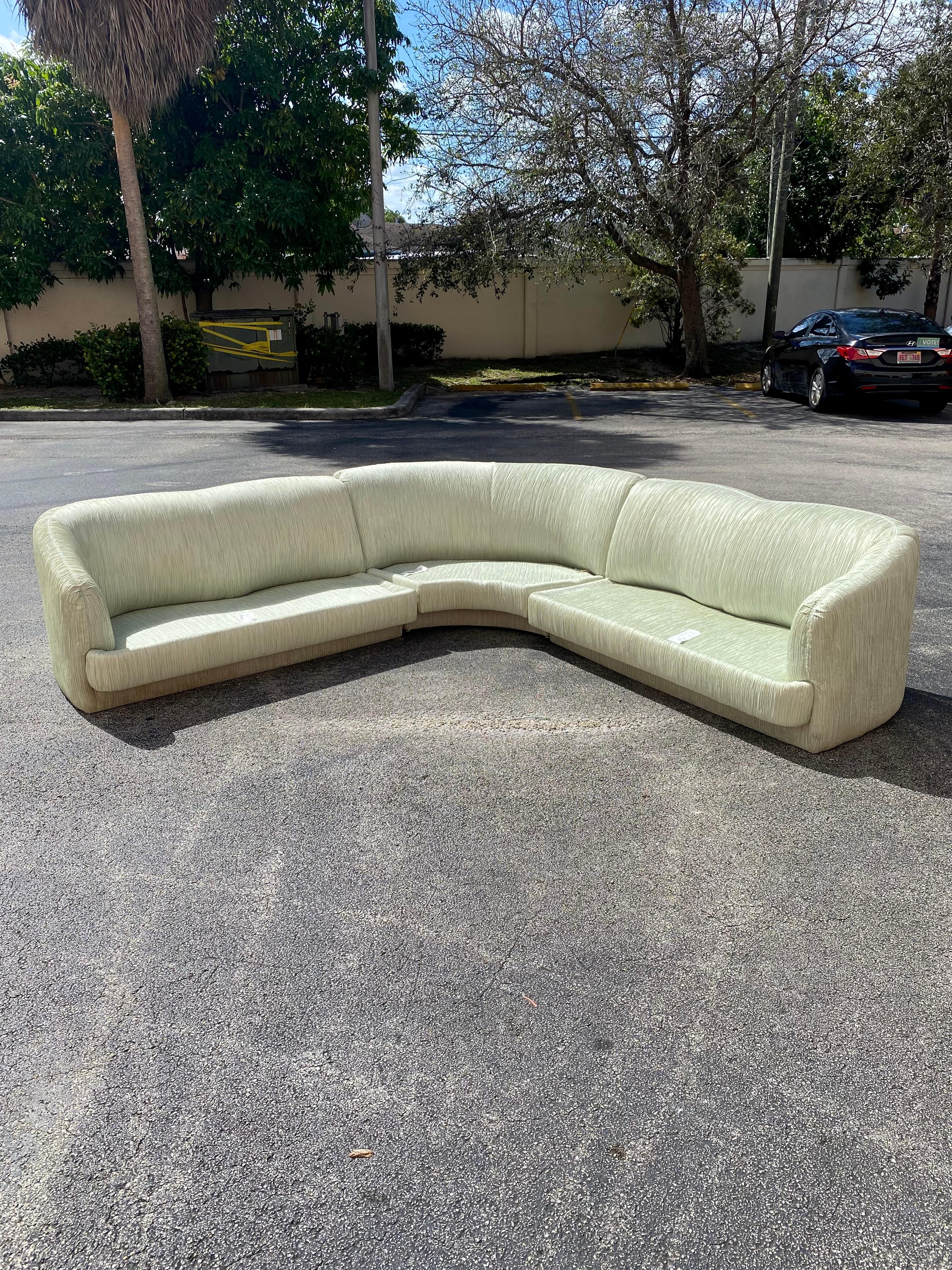 1980s Weiman Curved Sculptural Pleated Mint Green Sectional For Sale 4