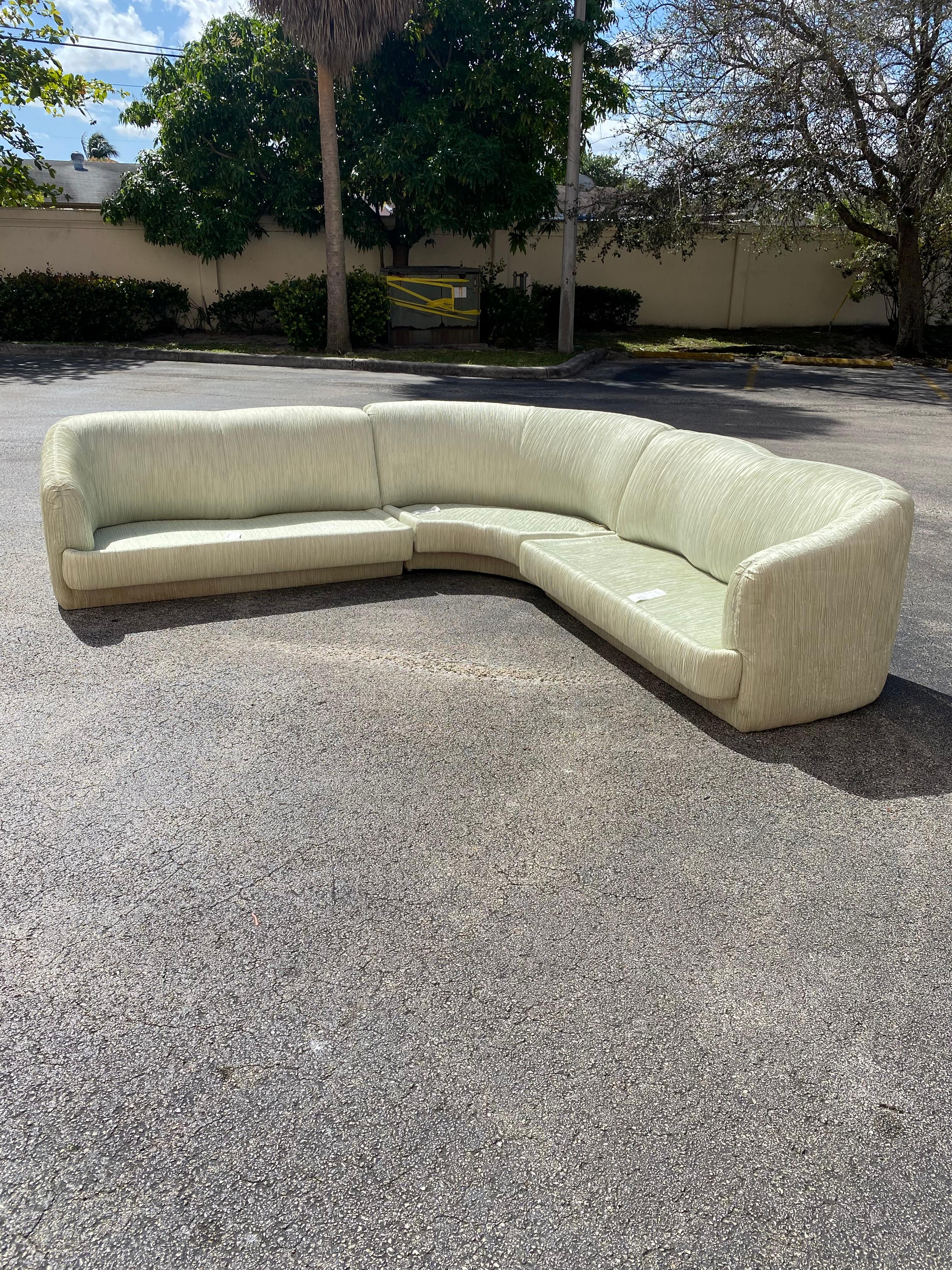 1980s Weiman Curved Sculptural Pleated Mint Green Sectional For Sale 5