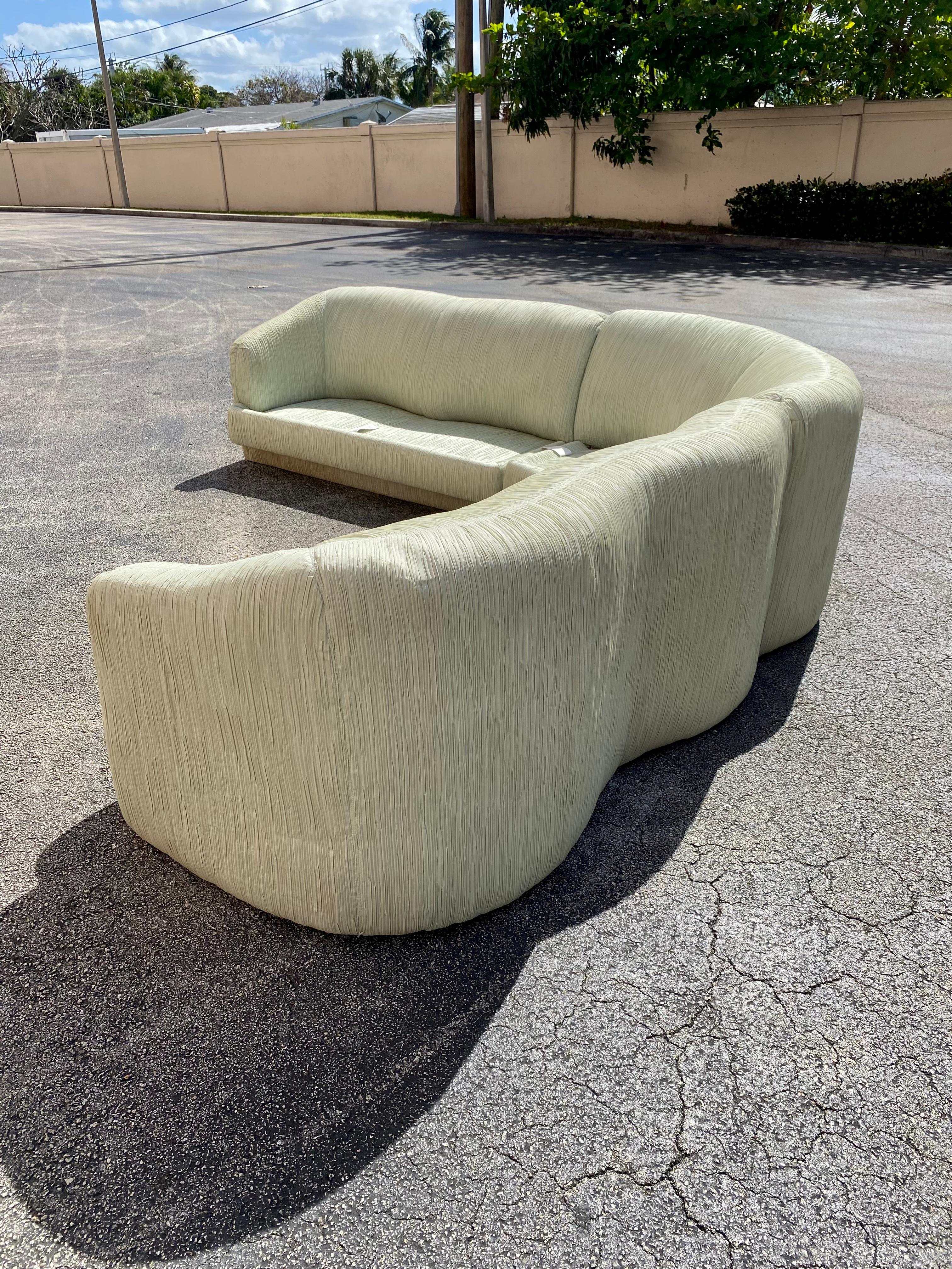 1980s Weiman Curved Sculptural Pleated Mint Green Sectional For Sale 6