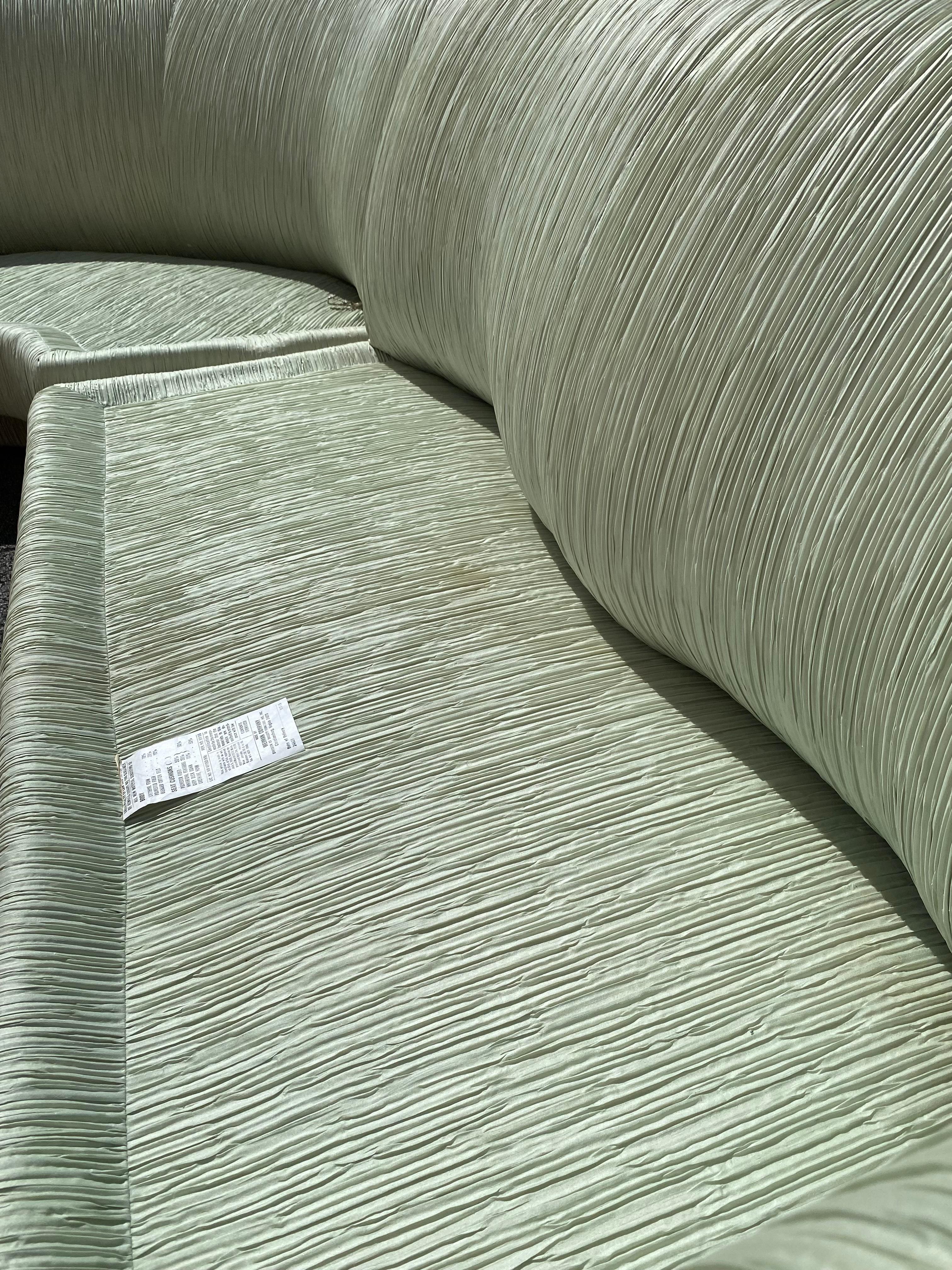1980s Weiman Curved Sculptural Pleated Mint Green Sectional For Sale 8