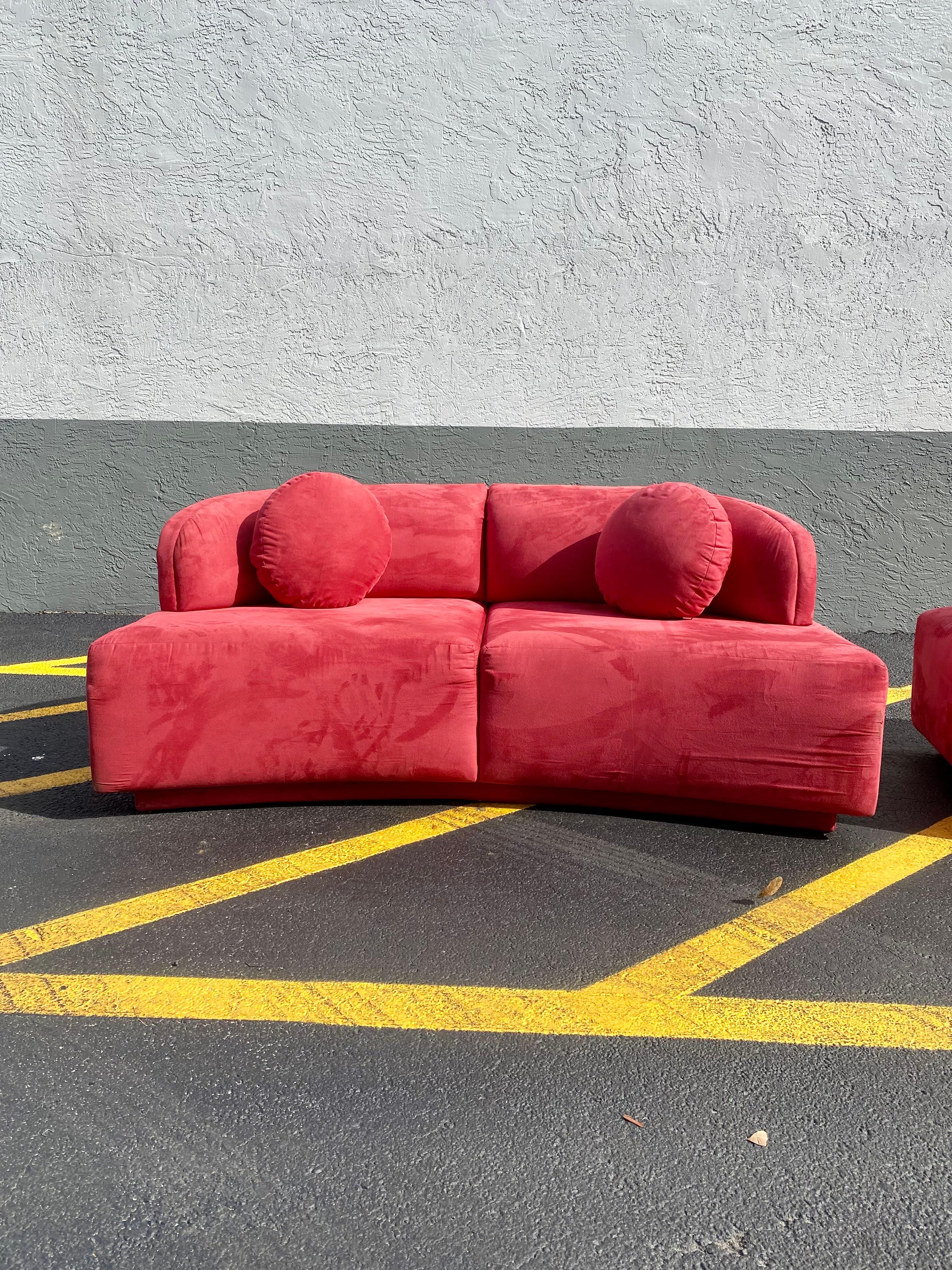 Post-Modern 1980s Sculptural Weiman Red Cloud Sofa Loveseat, Set of 2 For Sale