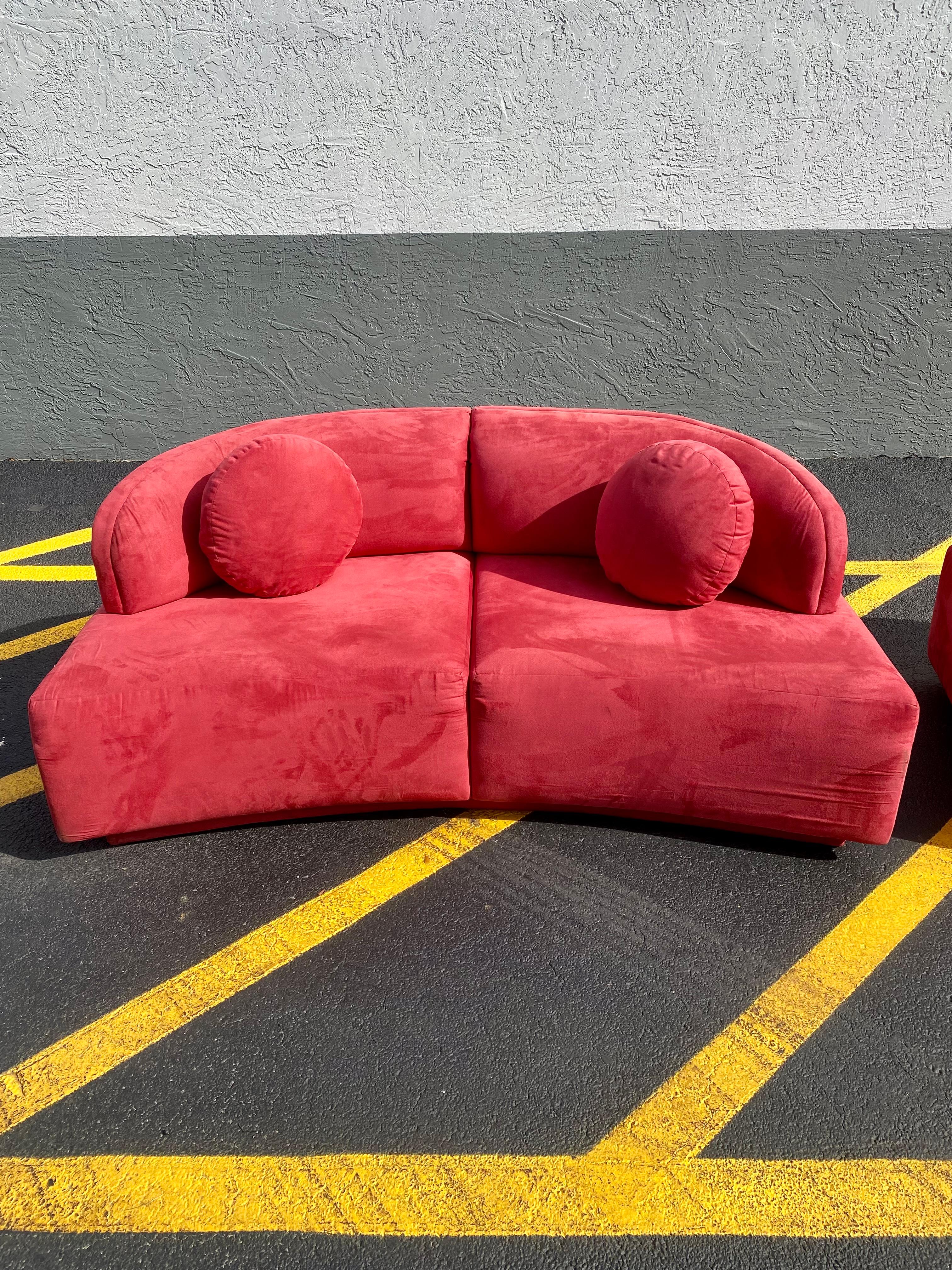 Post-Modern 1980s Sculptural Weiman Red Cloud Sofa Loveseat, Set of 2 For Sale