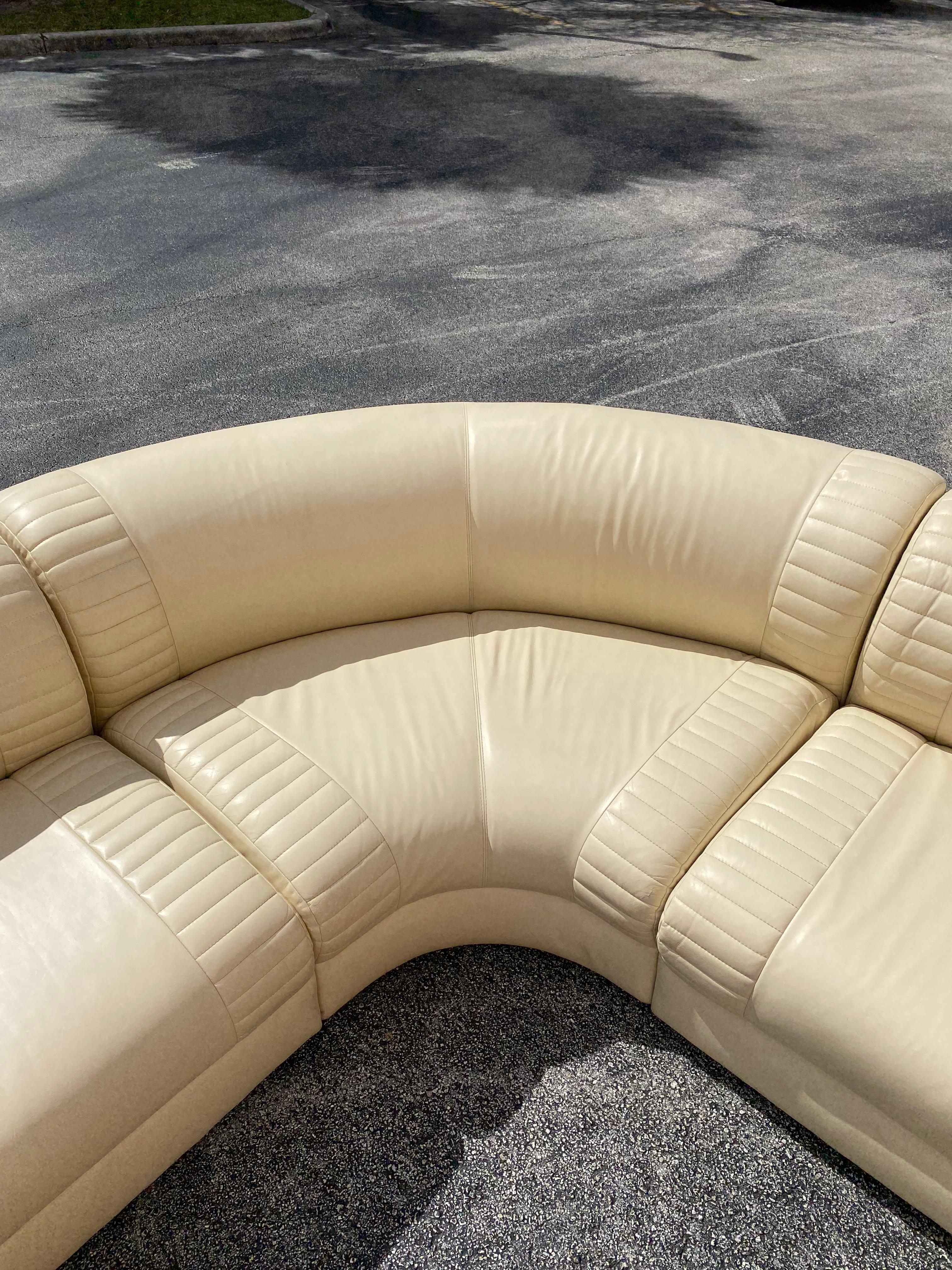 1980s Weiman Serpentine Modular Beige Leather Sectional For Sale 10