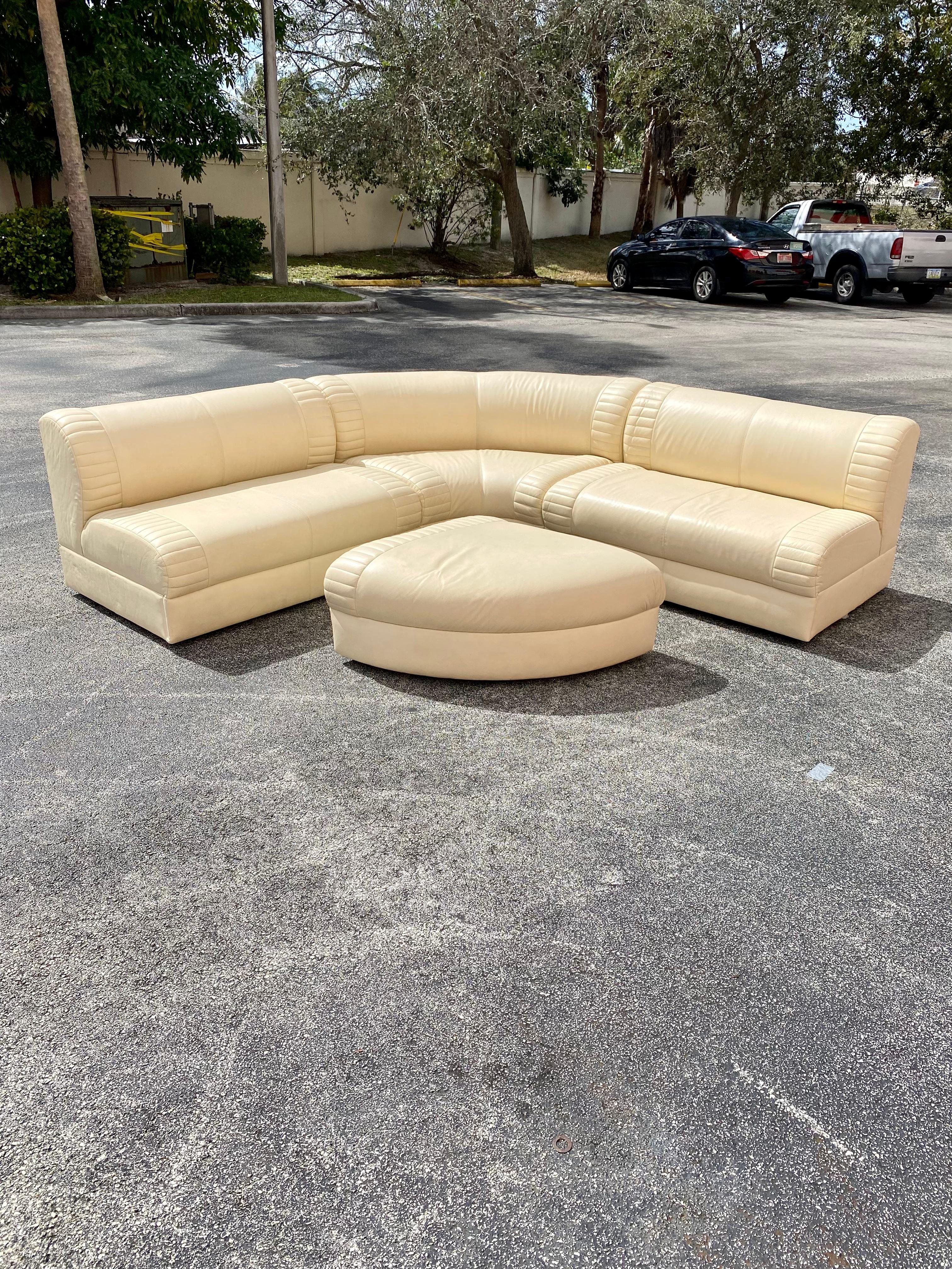 1980s Weiman Serpentine Modular Beige Leather Sectional 2