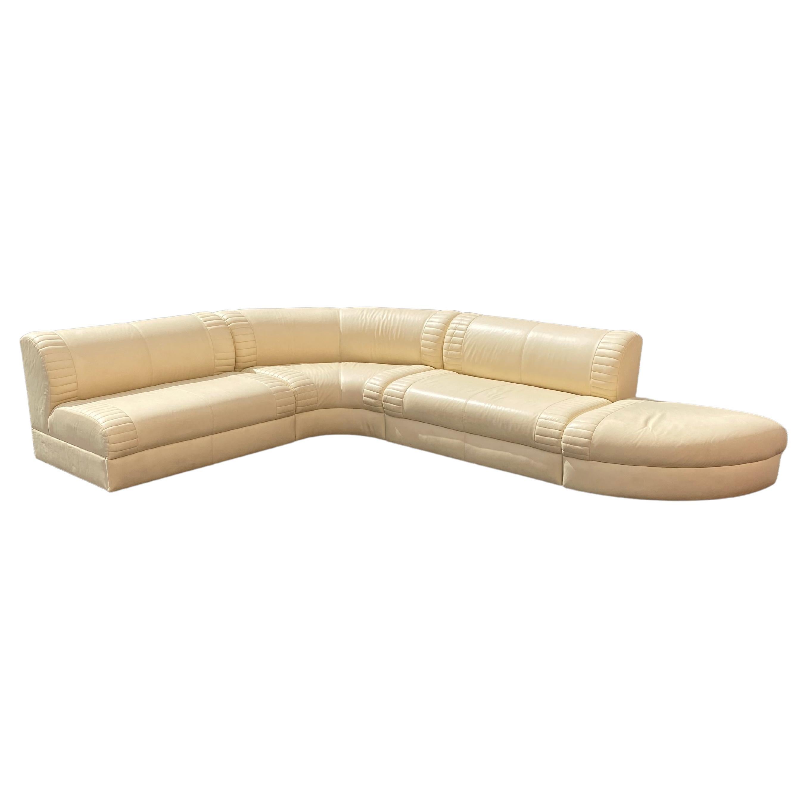 1980s Weiman Serpentine Modular Beige Leather Sectional For Sale