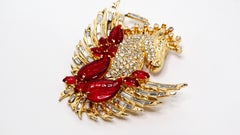 1980s Weinberg New York 14k Gold Plated Rhinestone Pegasus Statement Brooch
