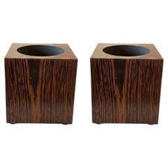 1980's Wenge Wood Pair of Cube Planters MCM Postmodern Minimalist design.