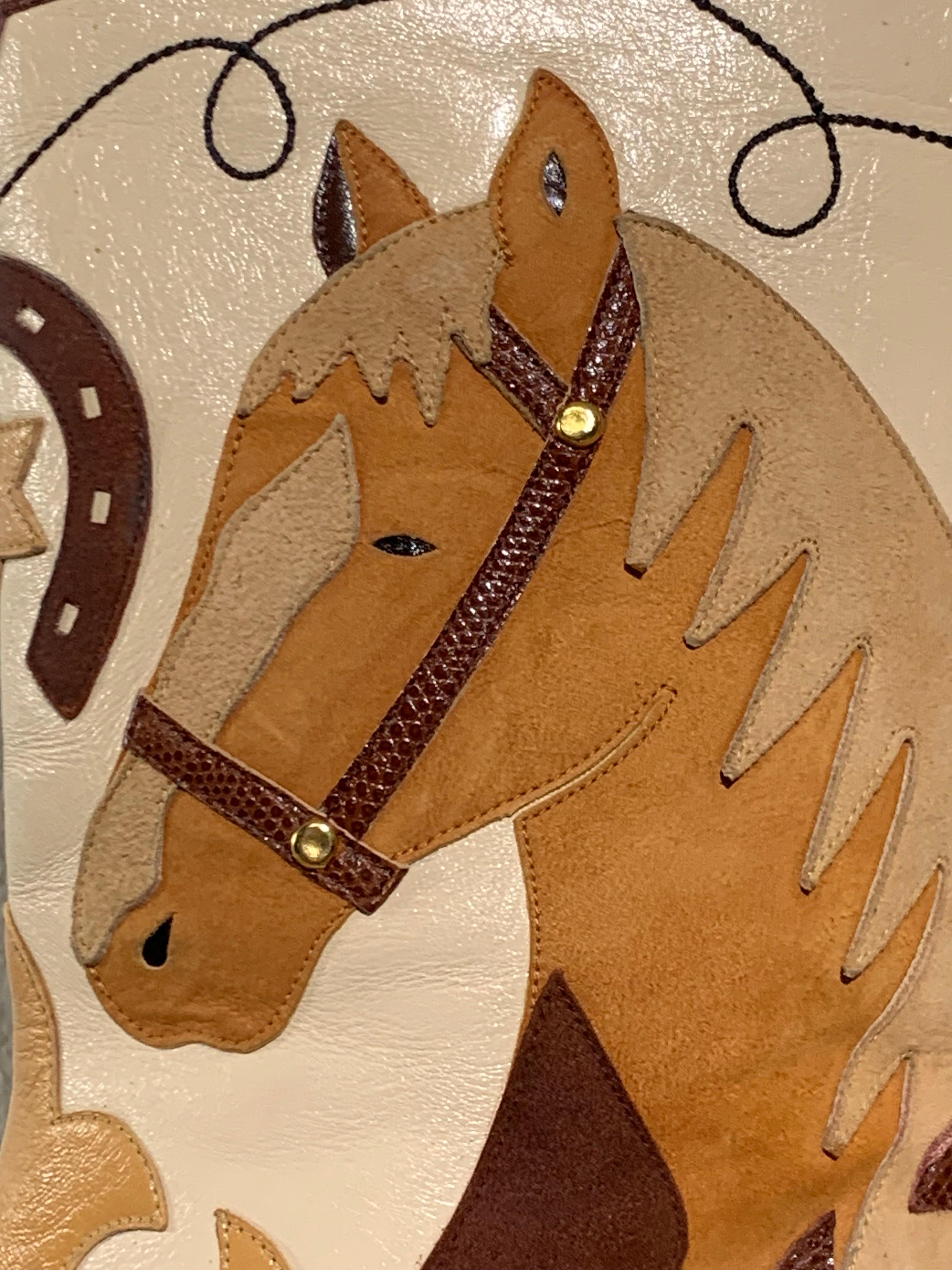 Bottes courtes Western Cowboy à motif de cheval des années 1980 avec appliques en cuir en vente 6