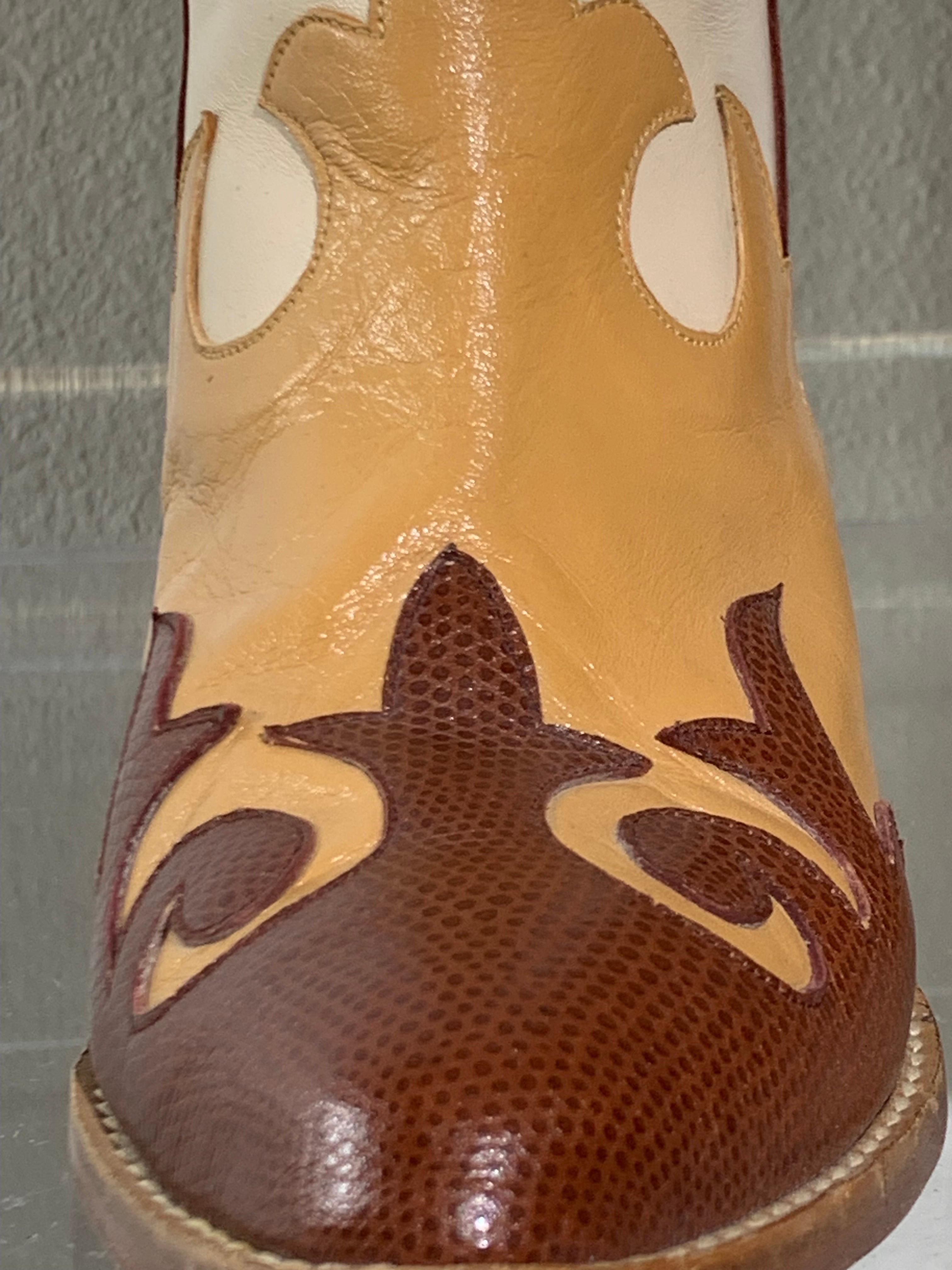 1980s Western Cowboy Horse Motif Short Boots w Leather Applique Design For Sale 5