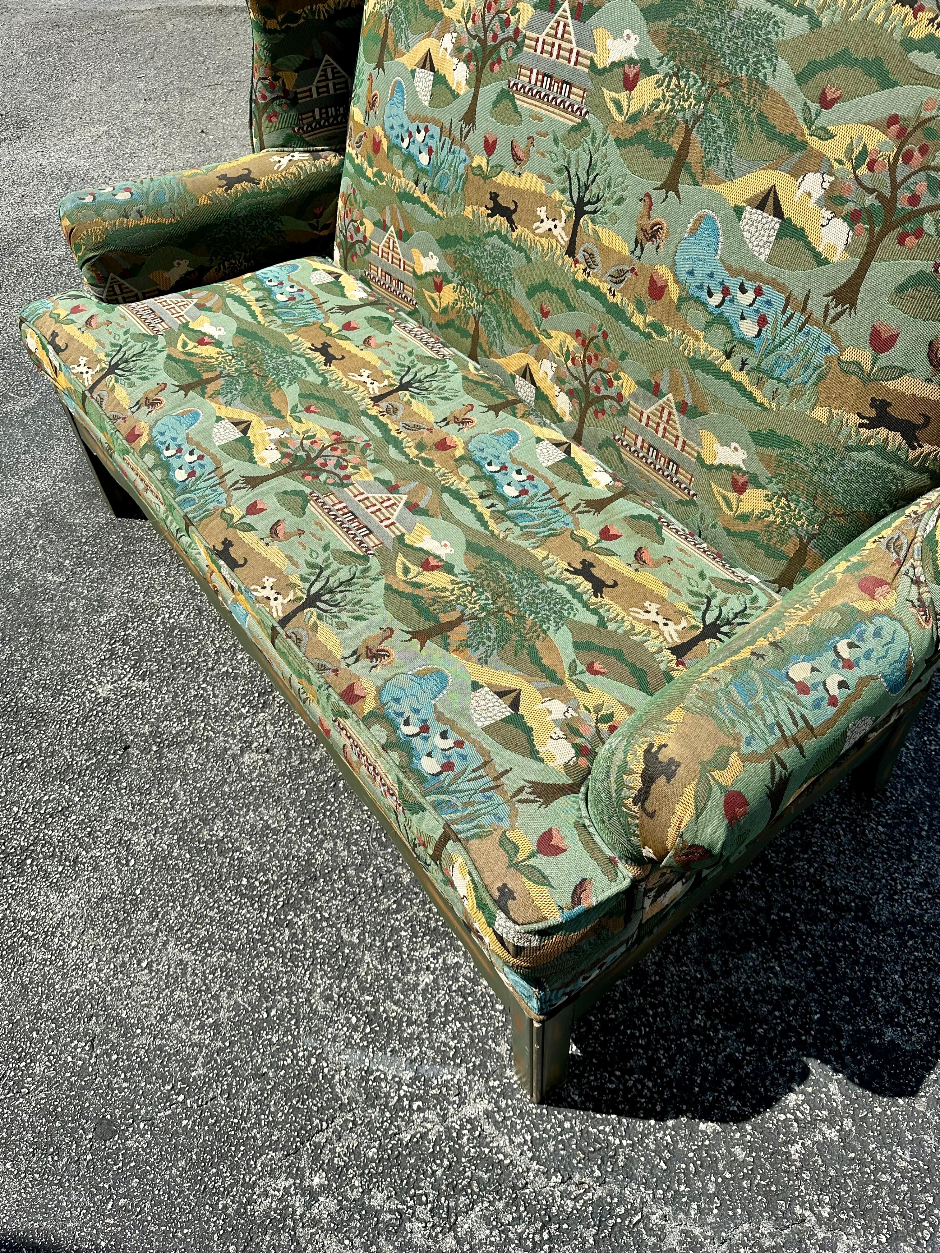 Canapé Wingback fantaisiste des années 1970, motif animal vert et serpentin coloré en vente 3