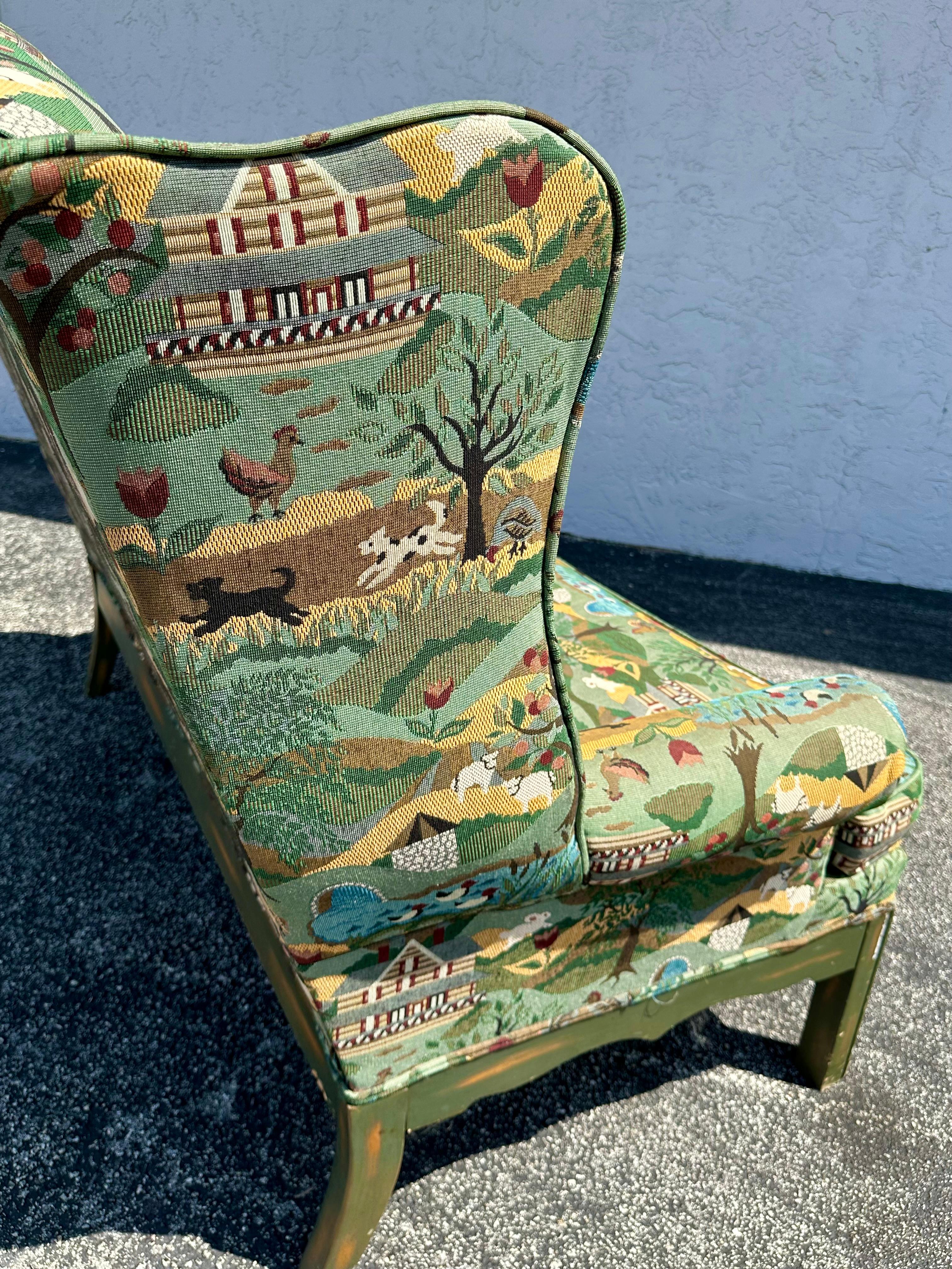 Canapé Wingback fantaisiste des années 1970, motif animal vert et serpentin coloré en vente 4