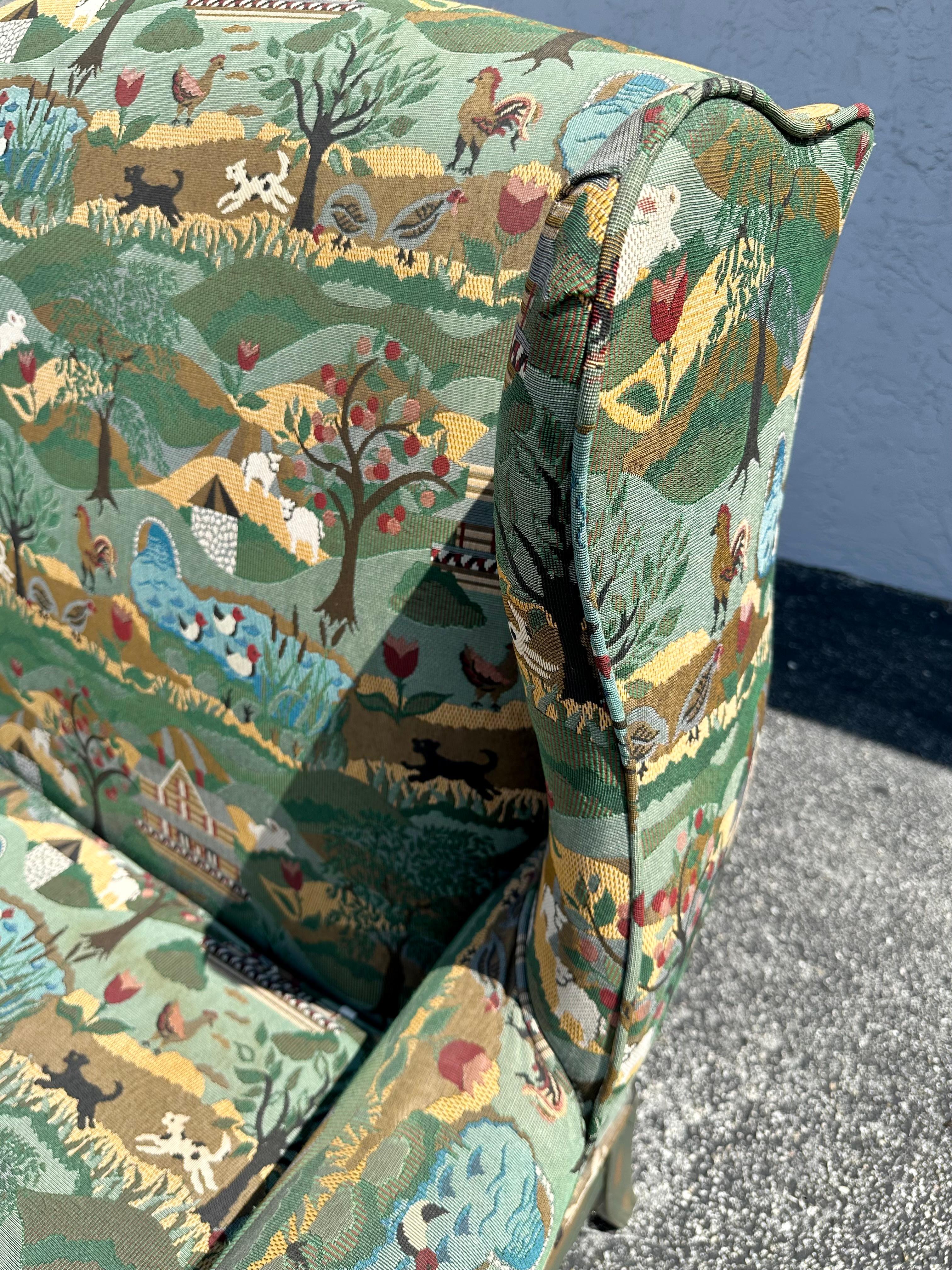 Canapé Wingback fantaisiste des années 1970, motif animal vert et serpentin coloré en vente 5
