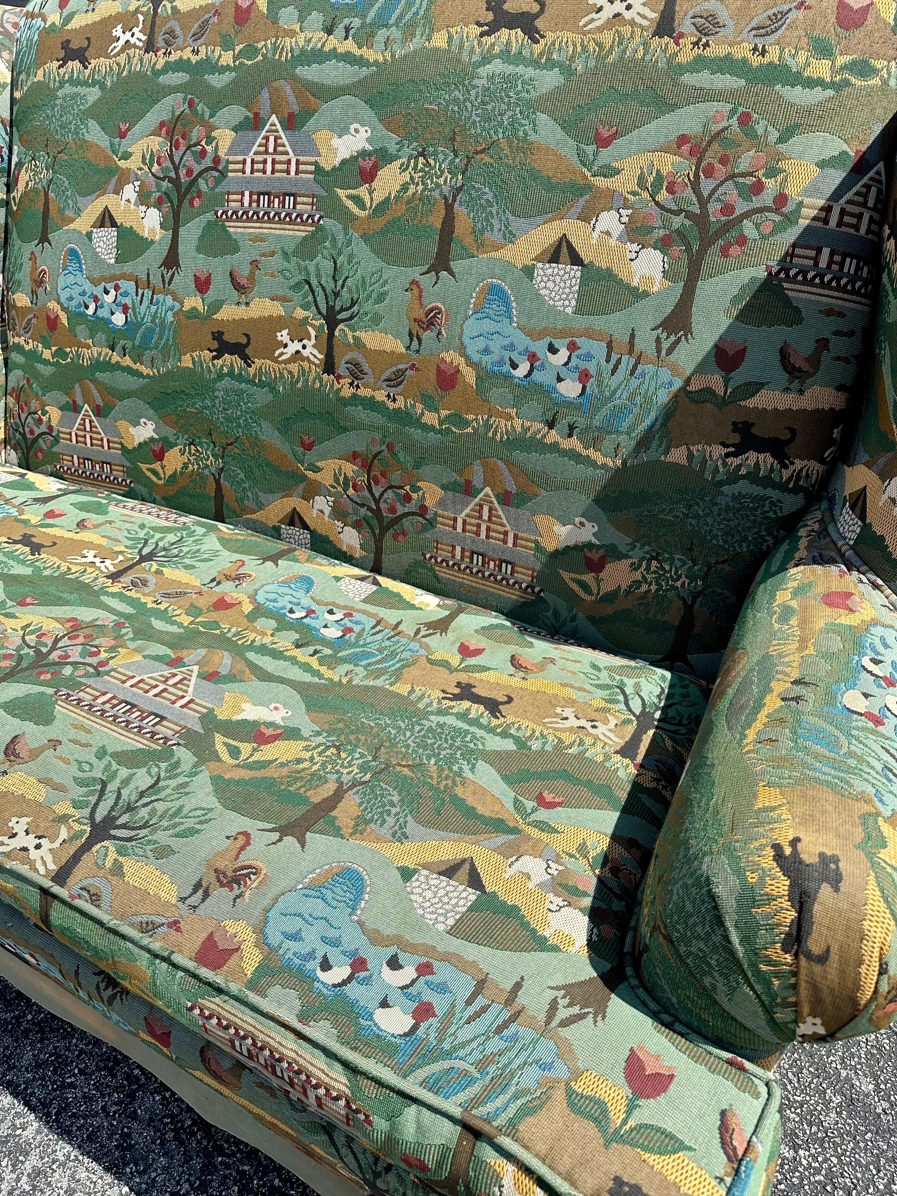 Canapé Wingback fantaisiste des années 1970, motif animal vert et serpentin coloré en vente 6