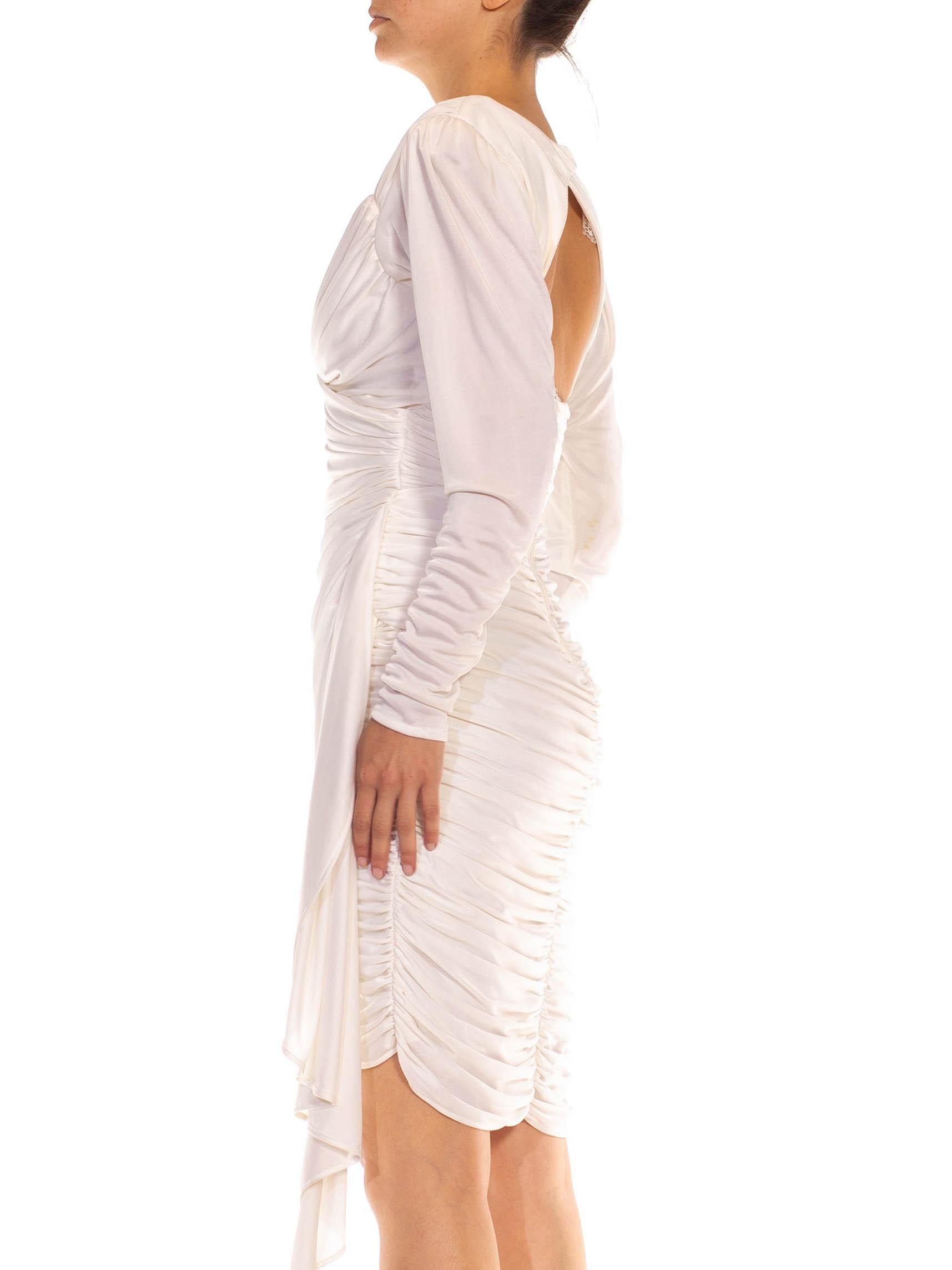 1980S White Acetate Blend Jersey Runched Dress With Long Sleeves In Excellent Condition In New York, NY