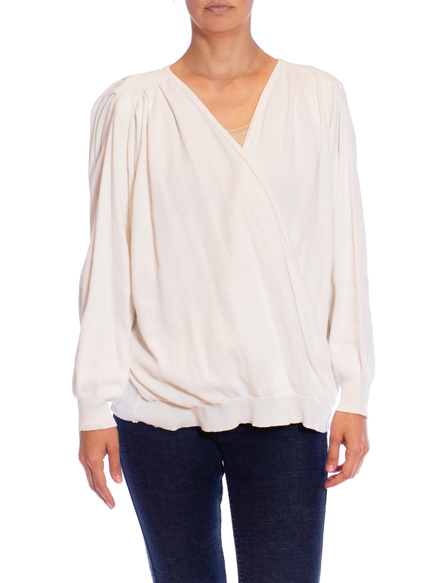 As is 1980S White Cotton Knit Oversize & Draped Top 