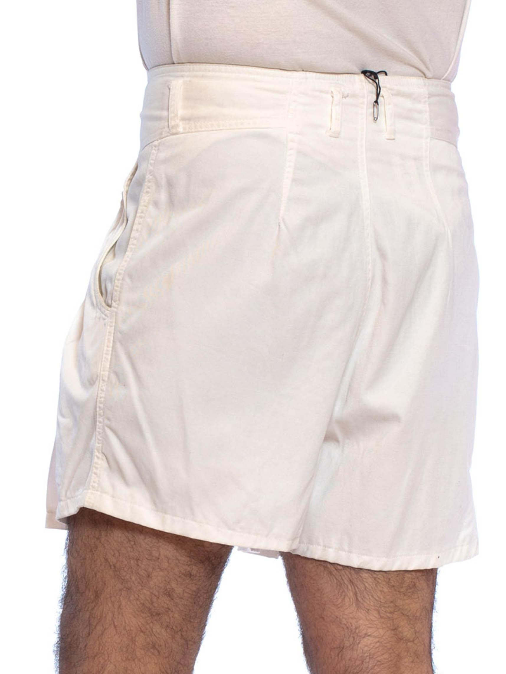 Women's or Men's 1980'S White Cotton Twill High Waisted Pleated  Shorts For Sale