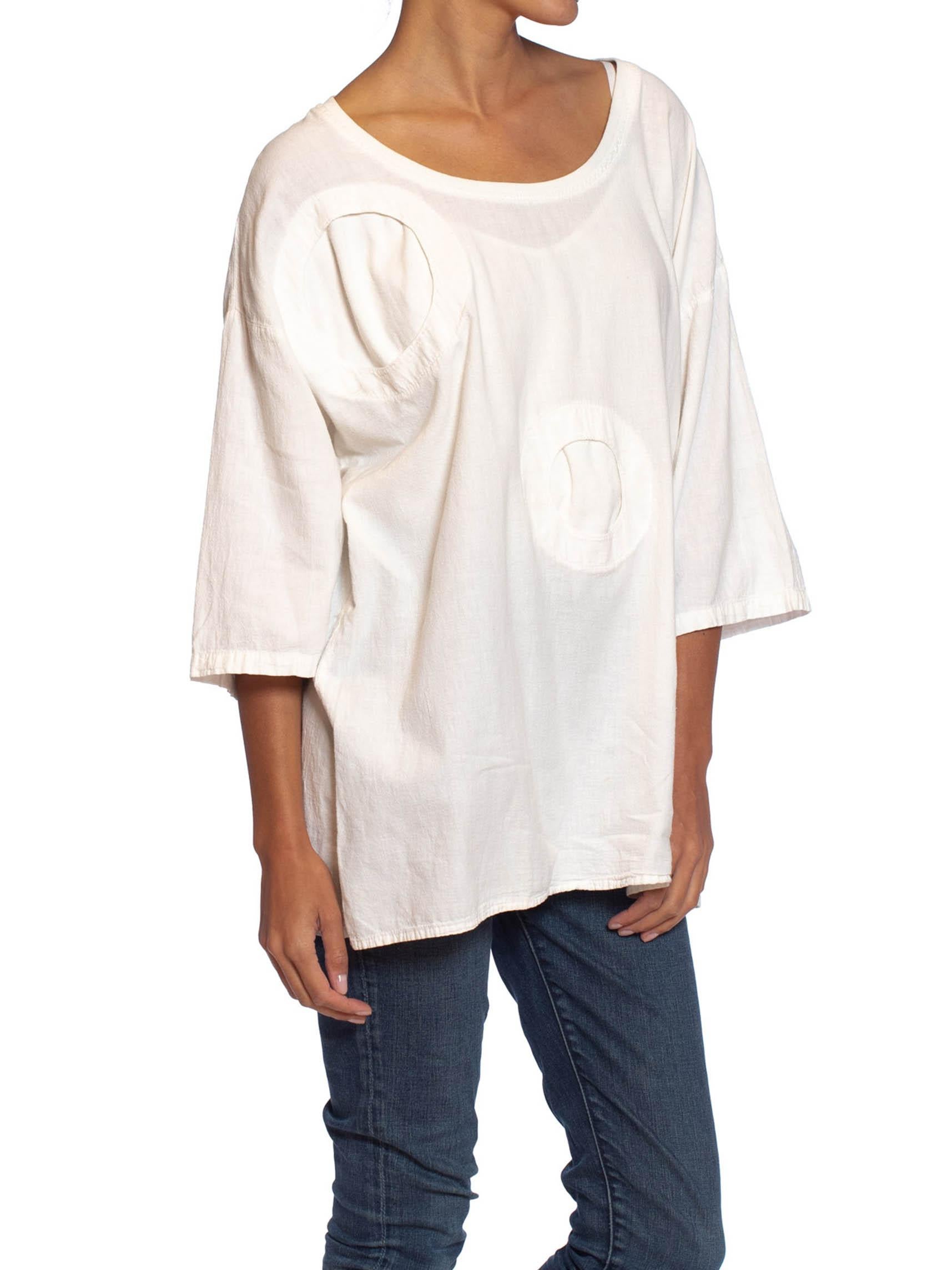 1980S White Cotton Woven Oversized  T-Shirt With 3D Circles For Sale 3