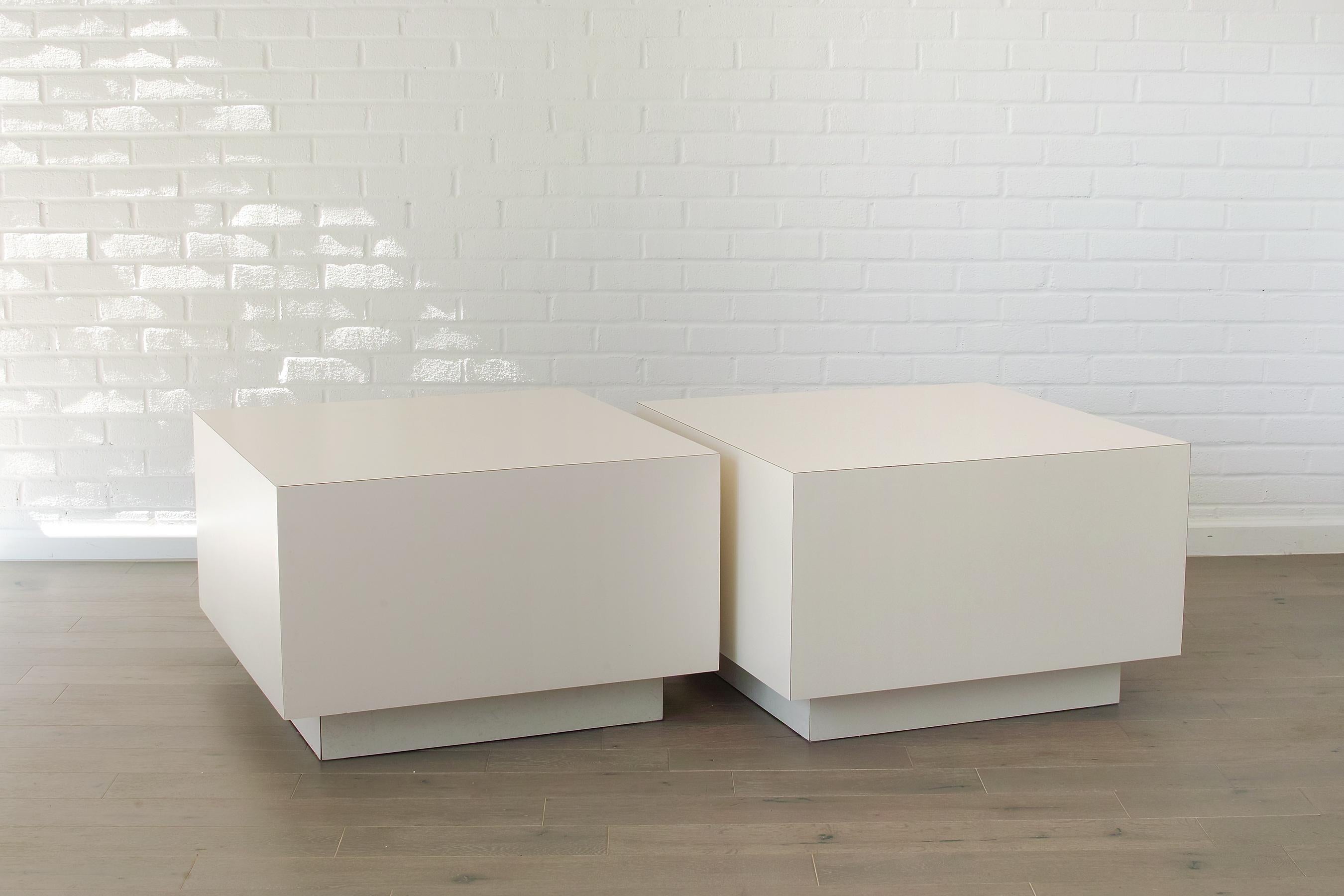 1980s White Formica Plinth Square End Tables For Sale 5