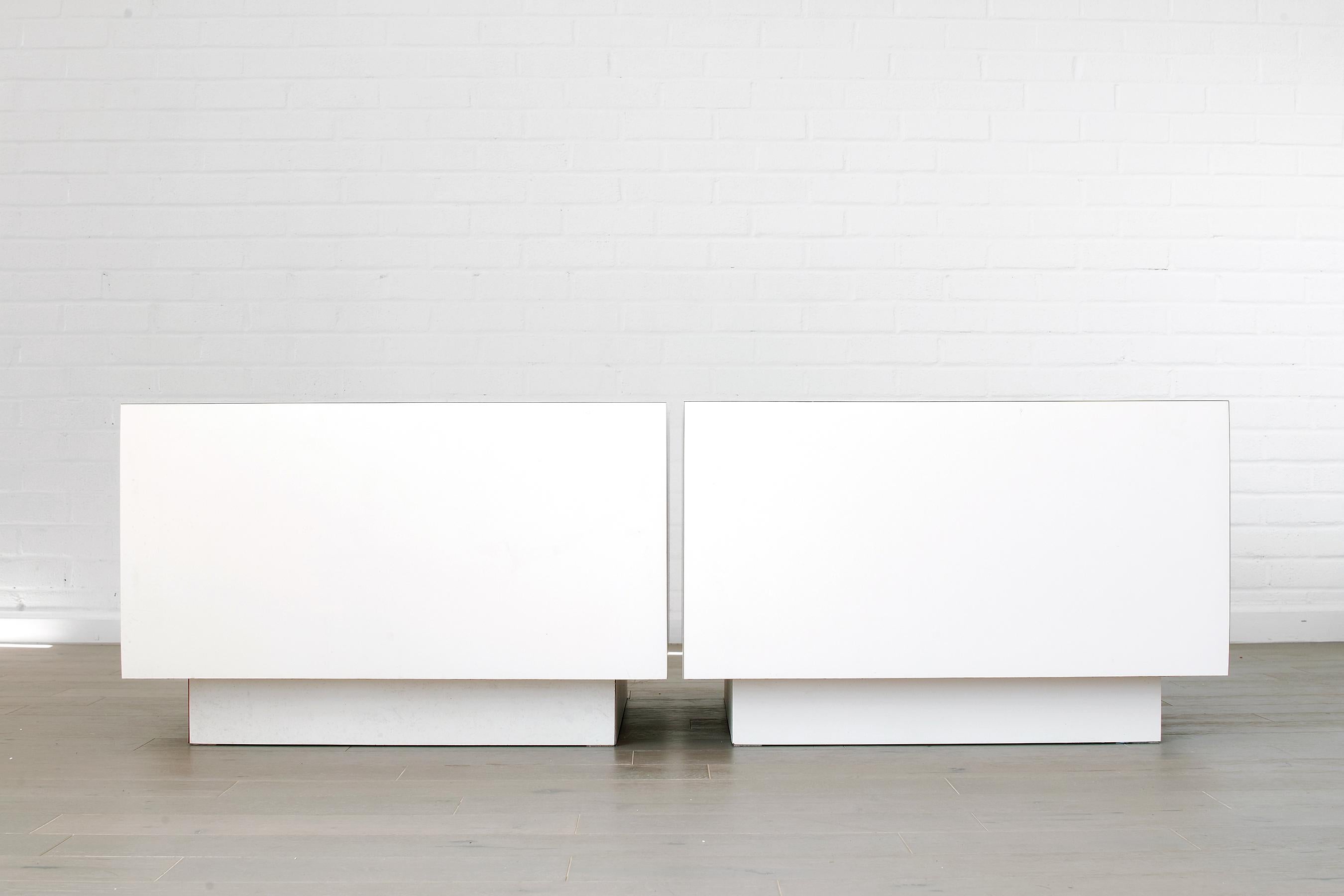 1980s White Formica Plinth Square End Tables For Sale 6