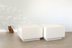 1980s White Formica Plinth Square End Tables