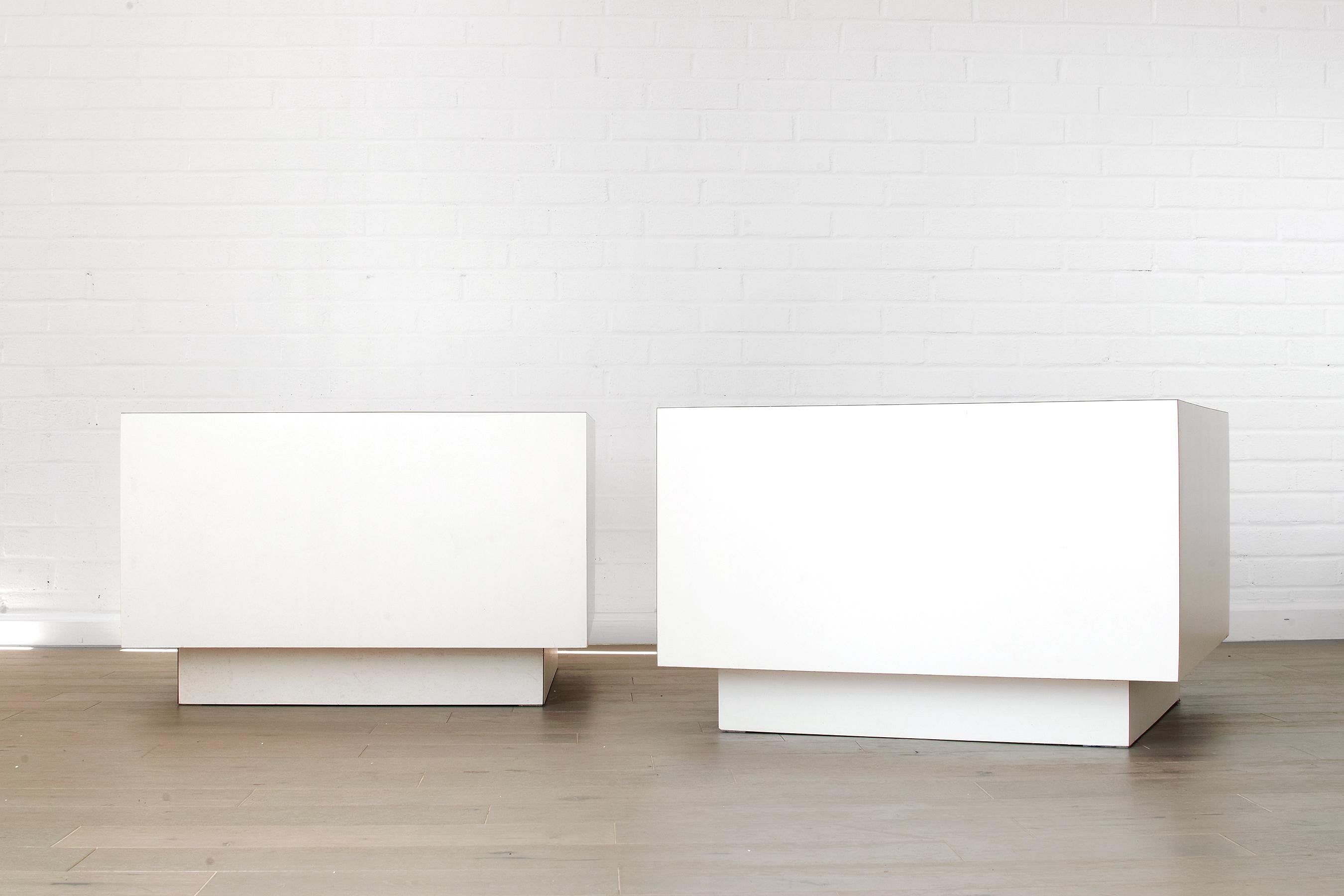 Modern 1980s White Formica Plinth Square End Tables For Sale